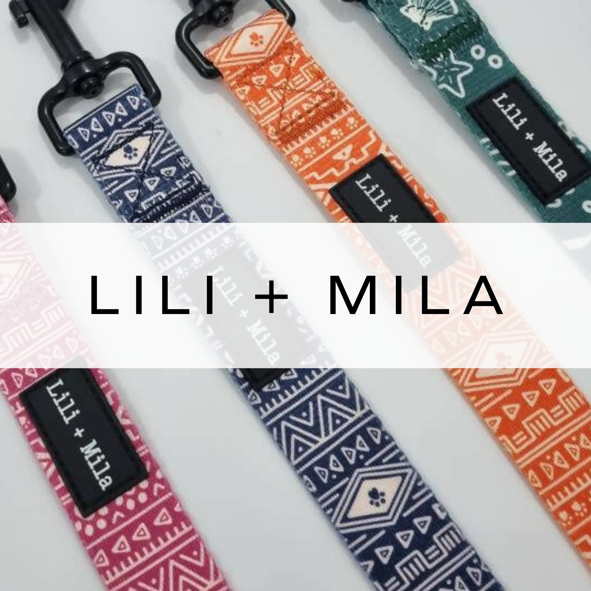 A photo of four brightly coloured dog leads featuring intricate patterns, neatly arranged to showcase their unique designs and vibrant hues.