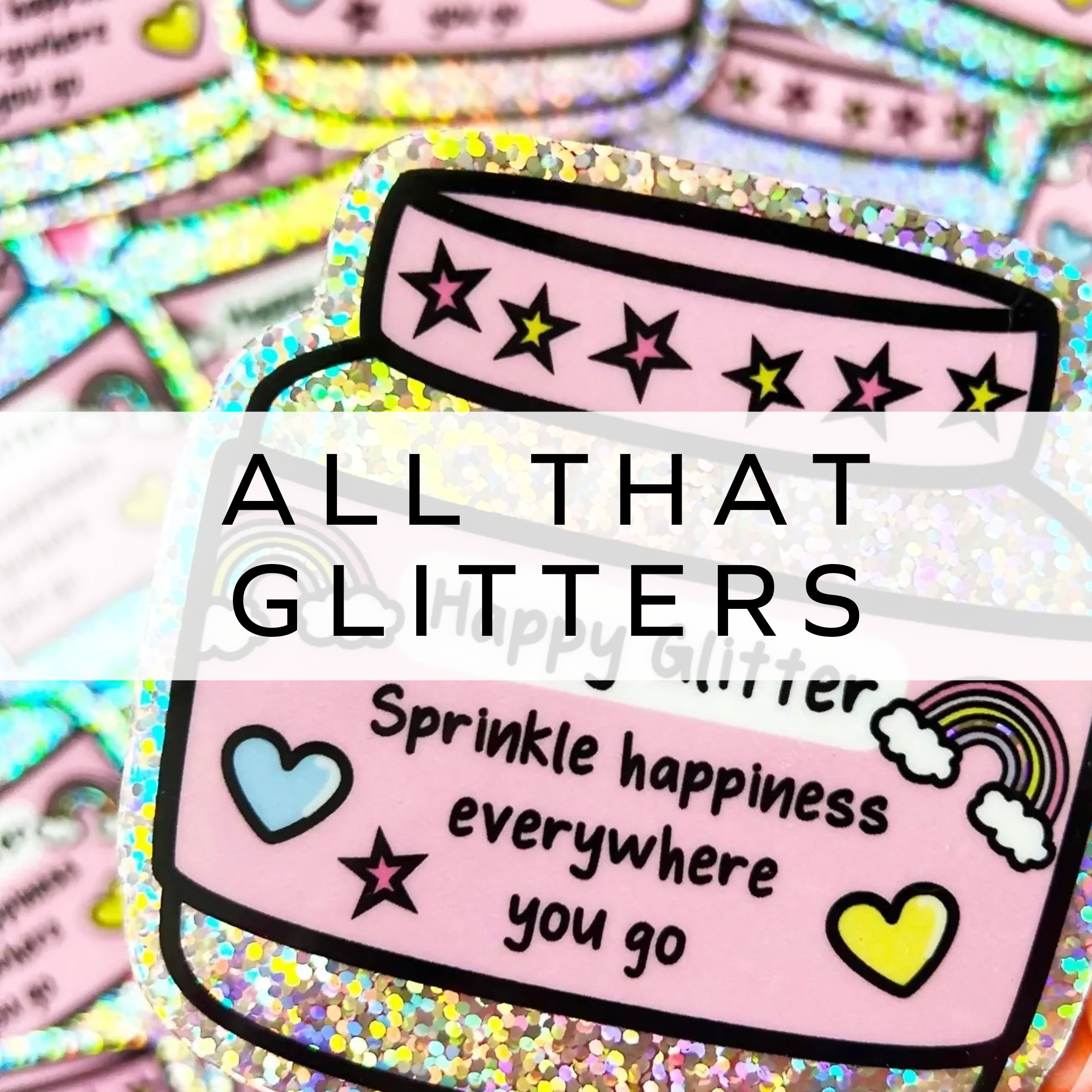 A sparkly glitter jar sticker with motivational quote.