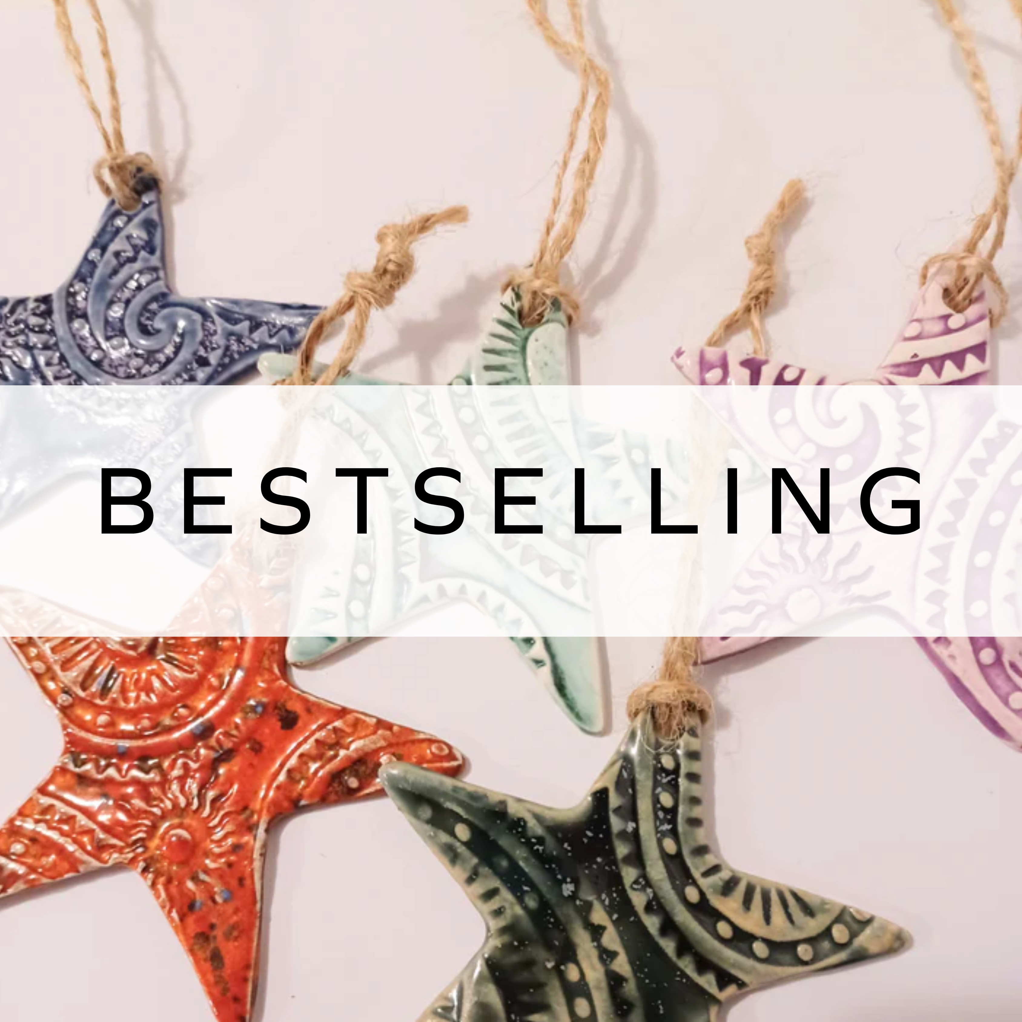 Ceramic star decorations in various colors, adding a vibrant touch to any space.