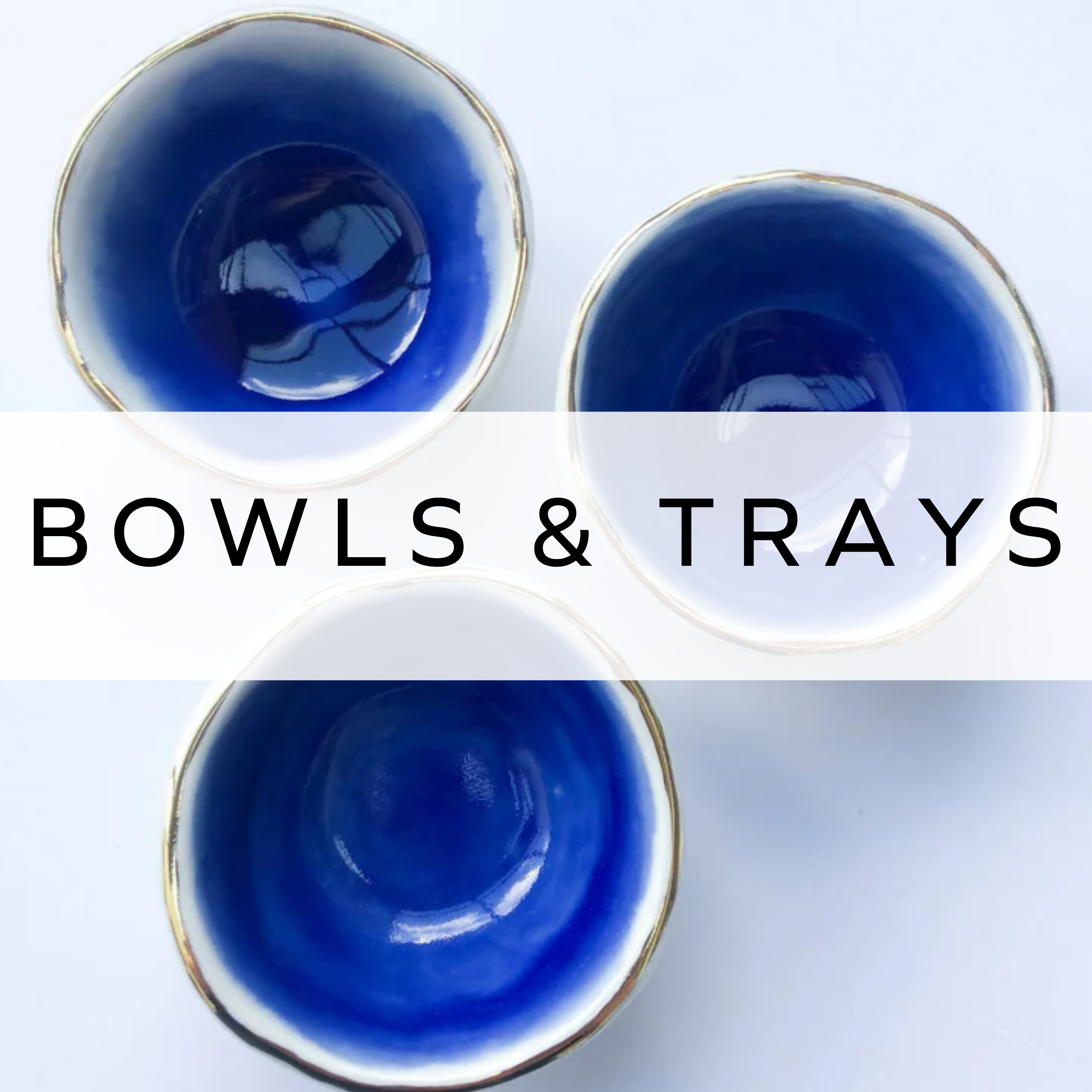 Three blue ceramic trinket dishes, perfect for storing jewellery or small treasures.