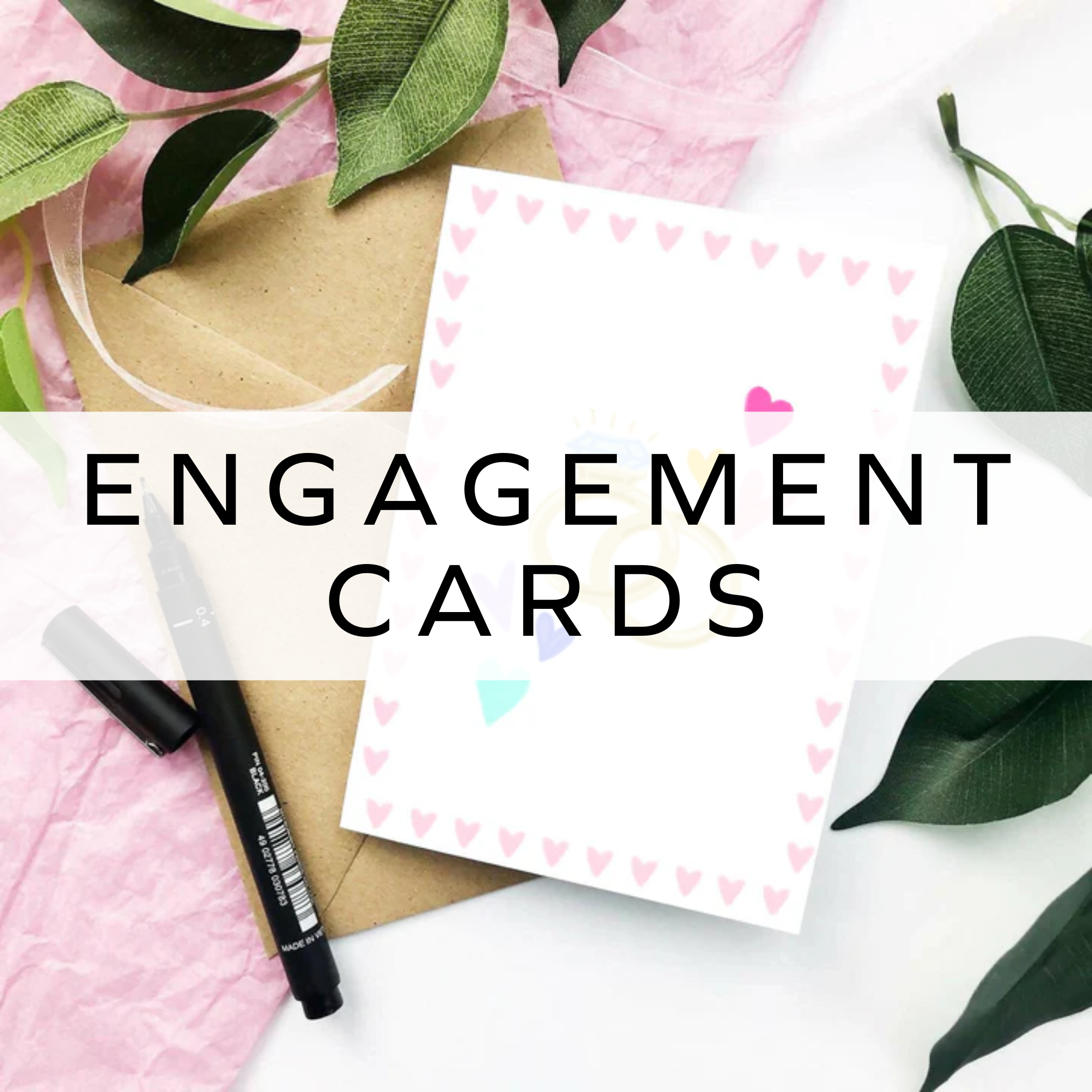 Engagement card featuring ring illustrations, symbolizing love and commitment.