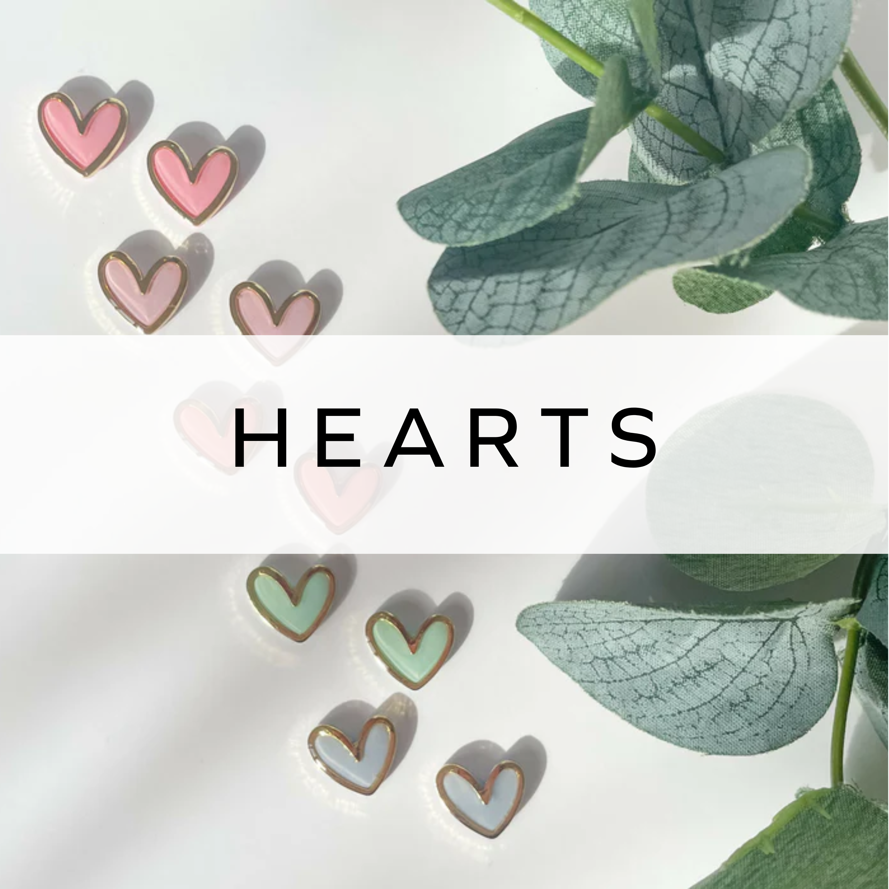 Sets of heart-shaped stud earrings in soft pastel colours – cute and playful jewellery