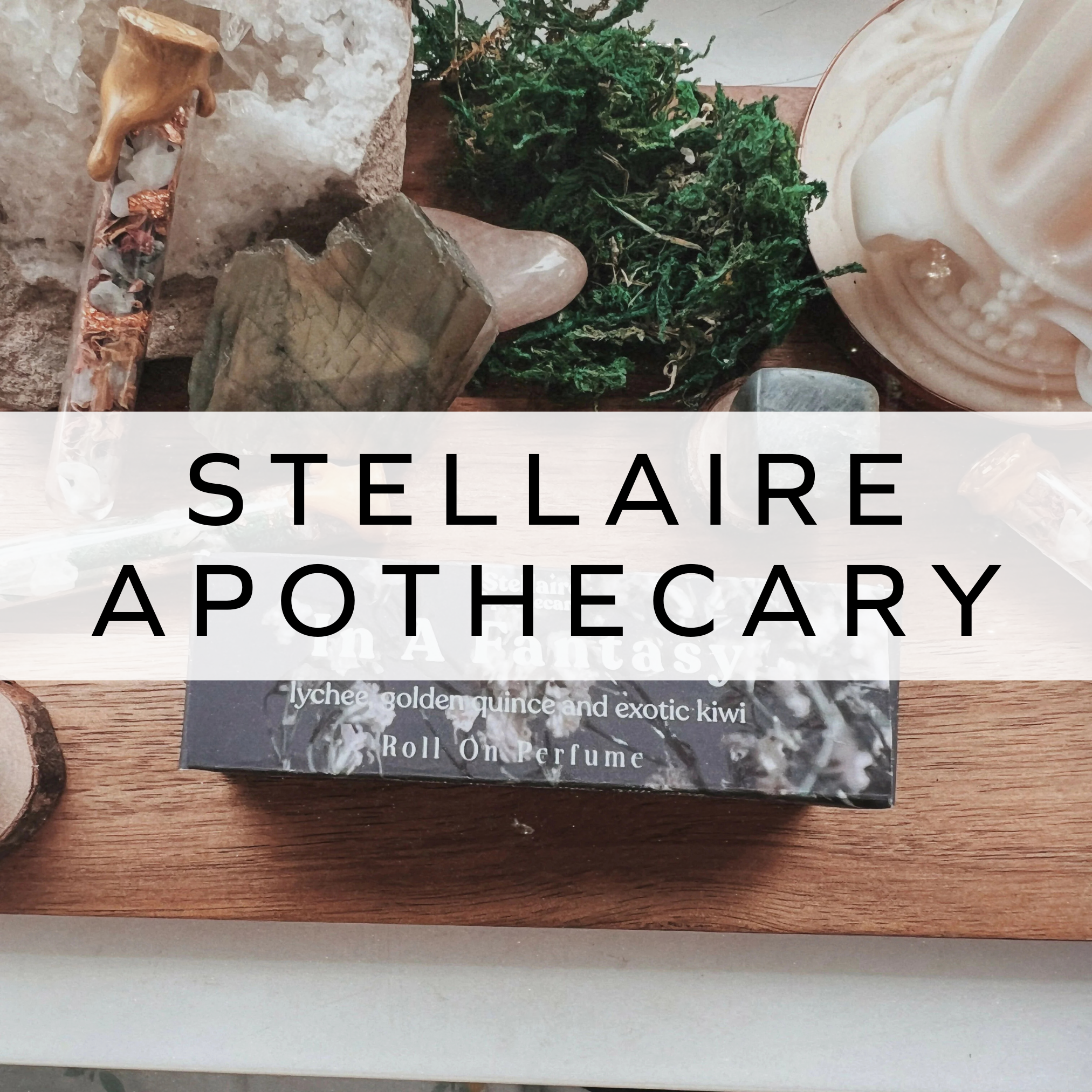 Perfume box displayed on wood.