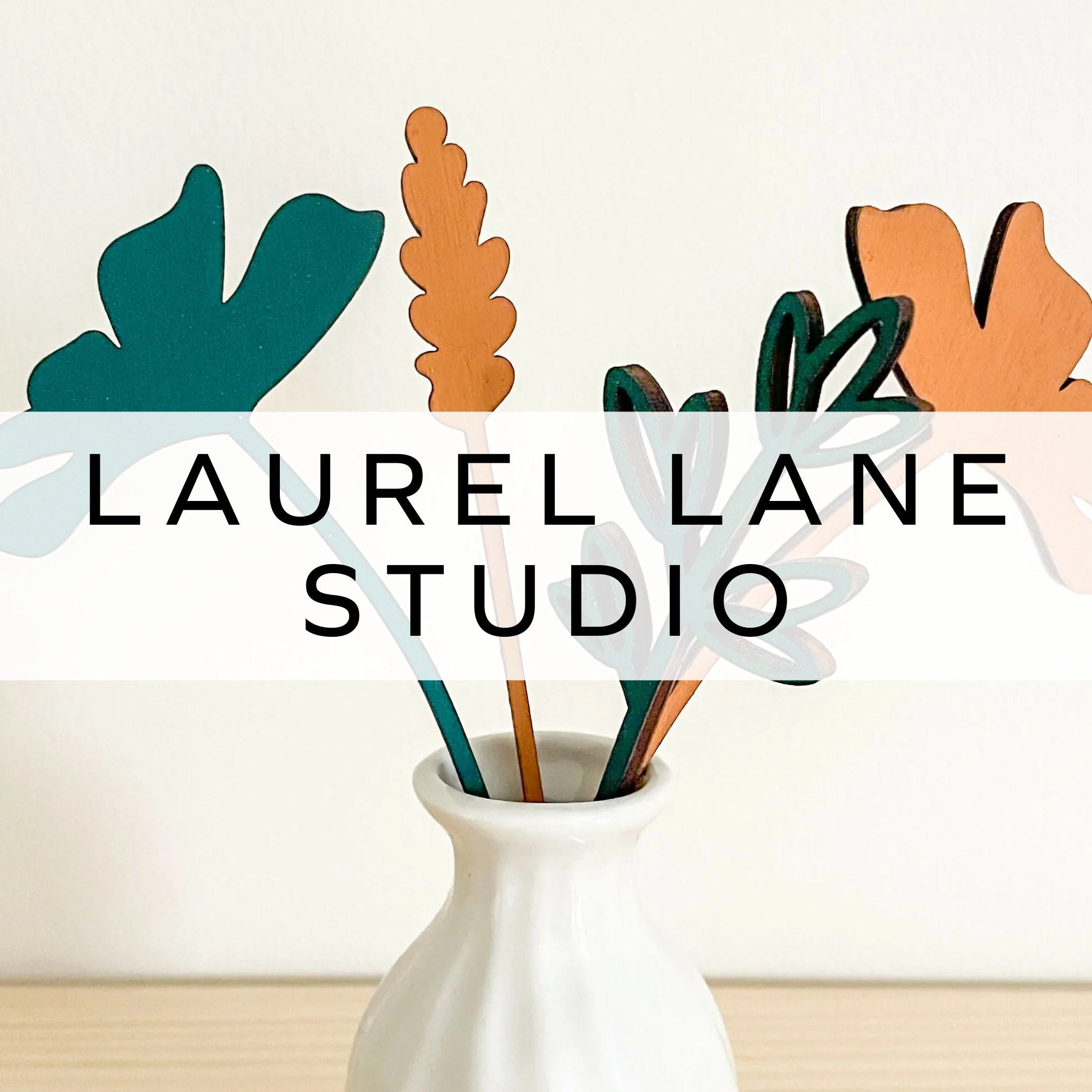 Wooden painted flowers in vase.