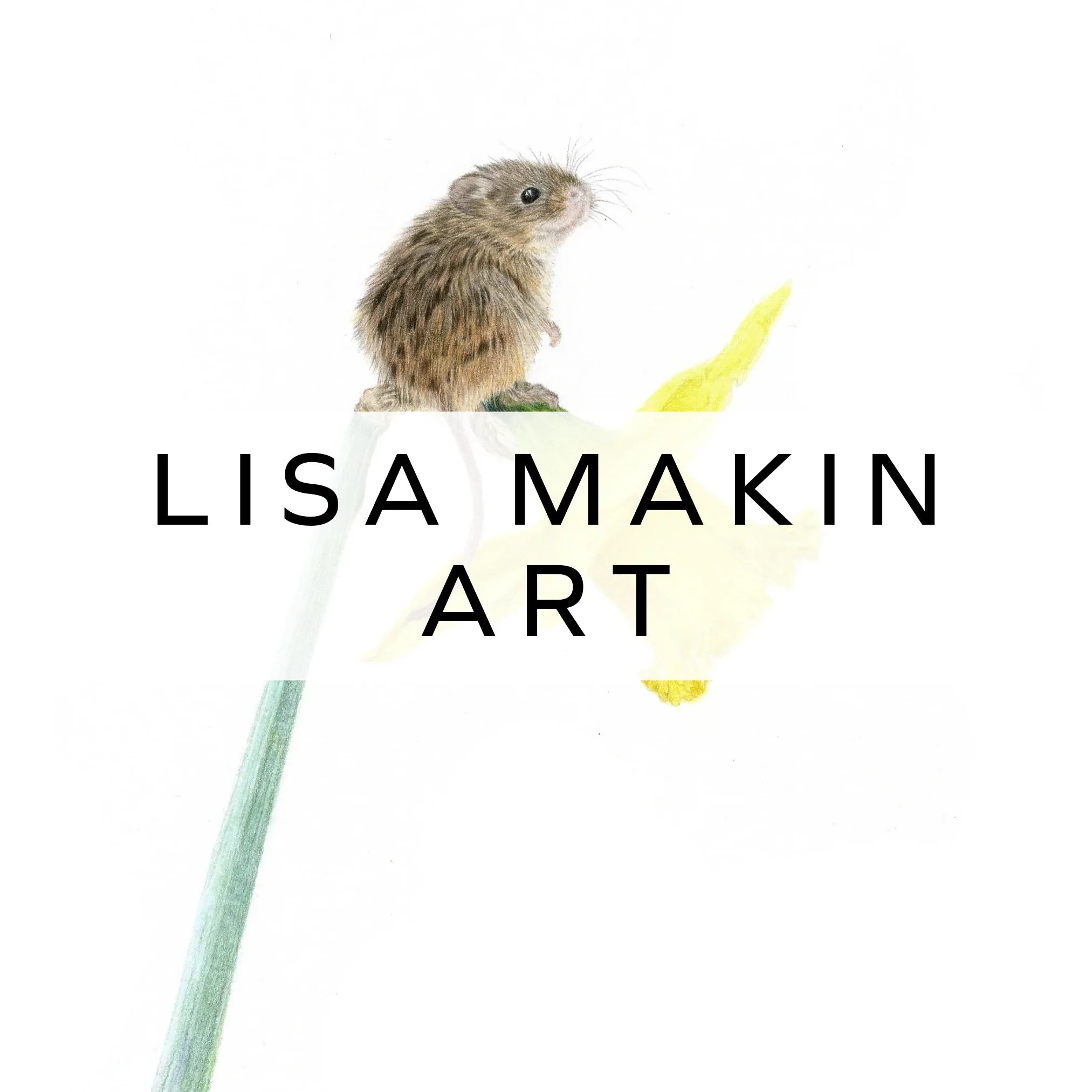 A pencil drawing of a mouse on a flower.