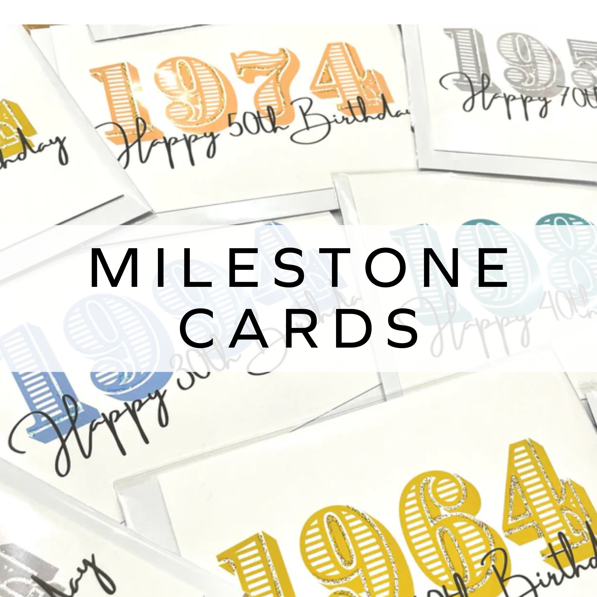 Collection of birthday cards featuring bold dates and stylish typography.