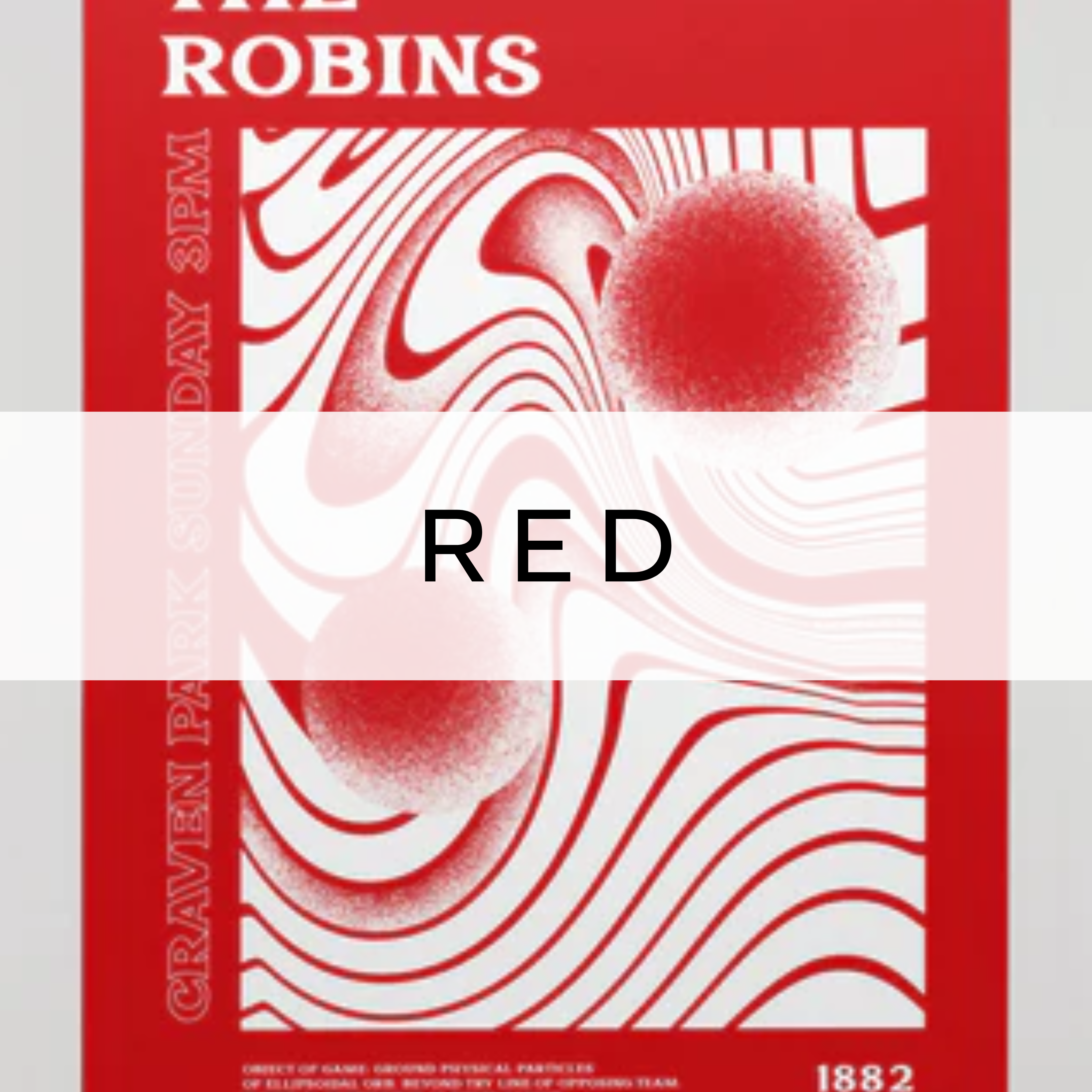 Swirly red and white pattern with the text 'The Robins' above it, featuring a dynamic and artistic design.