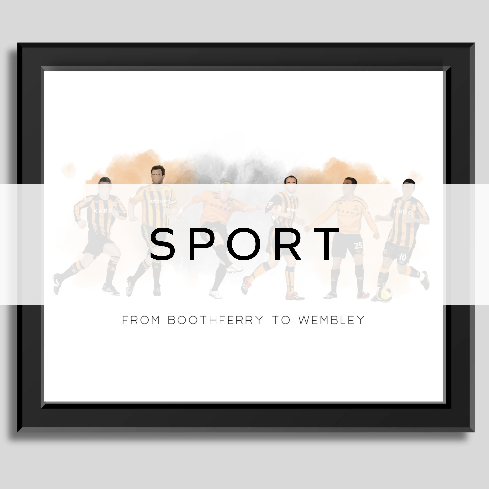 Illustrated print of Hull City players on a white background.
