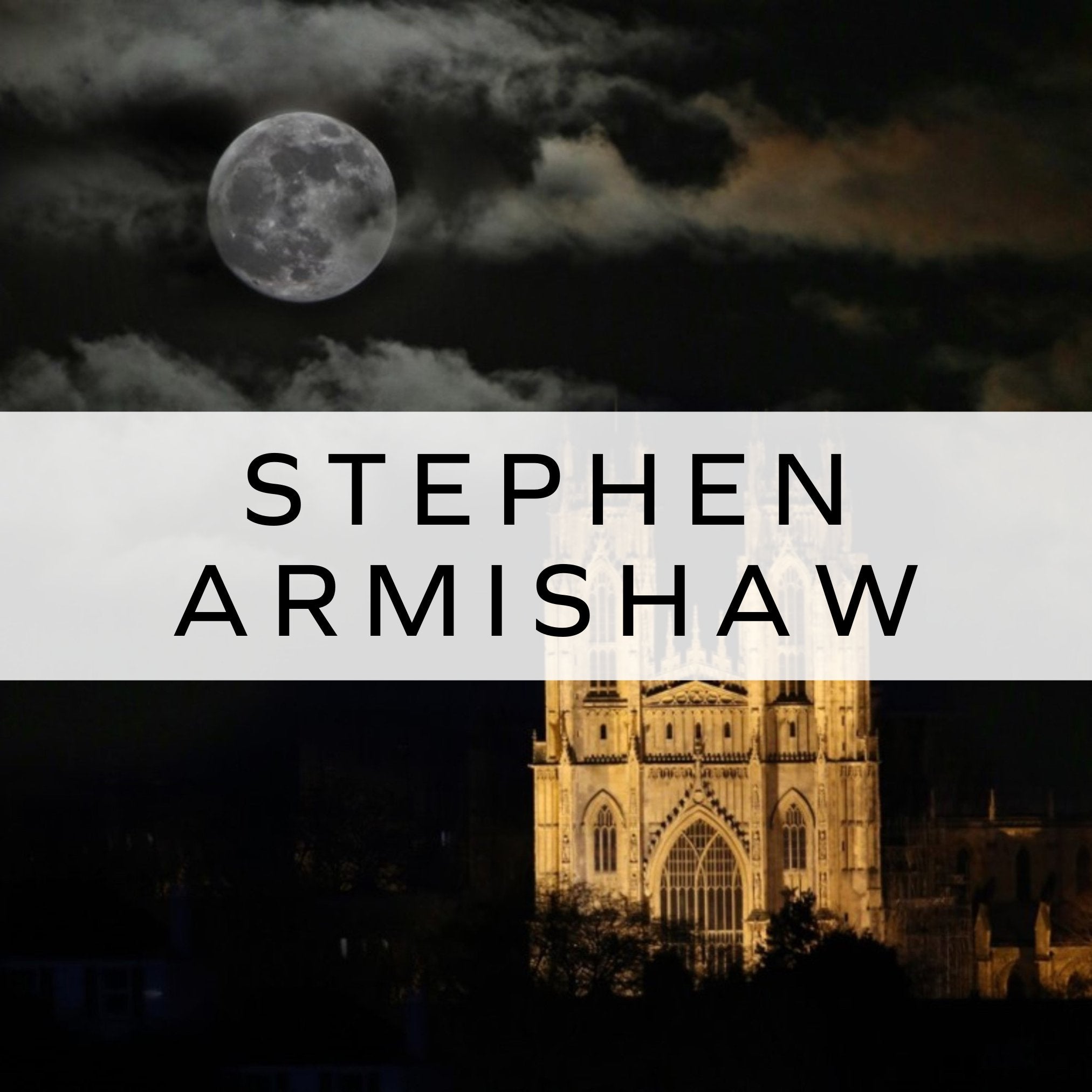 Moonlit sky over the illuminated Beverley Minster, showcasing its stunning architecture against the night sky.