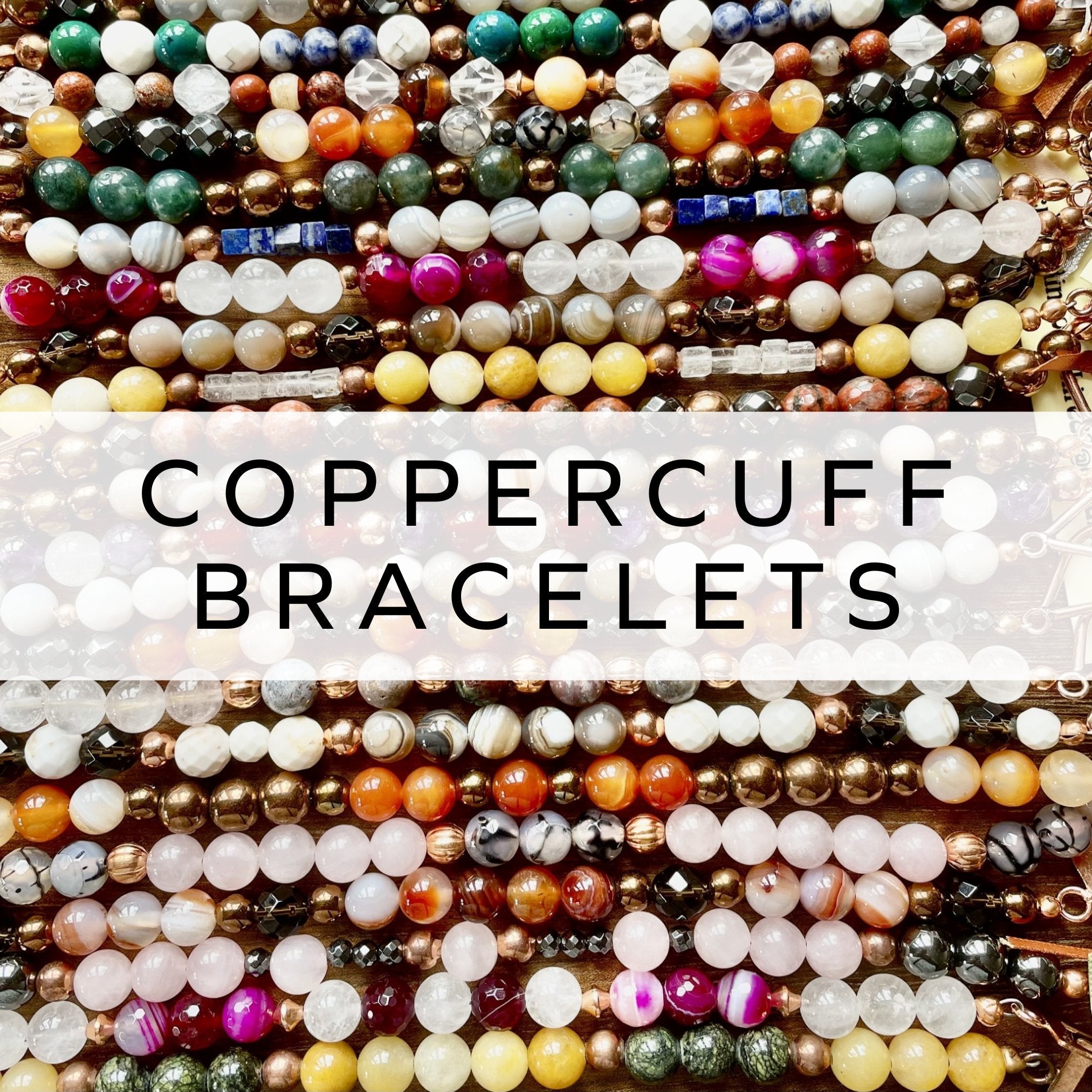 A collection of copper-toggled semi-precious gemstone bracelets, each showcasing unique stones in vibrant colors, designed to enhance natural beauty and healing energy.