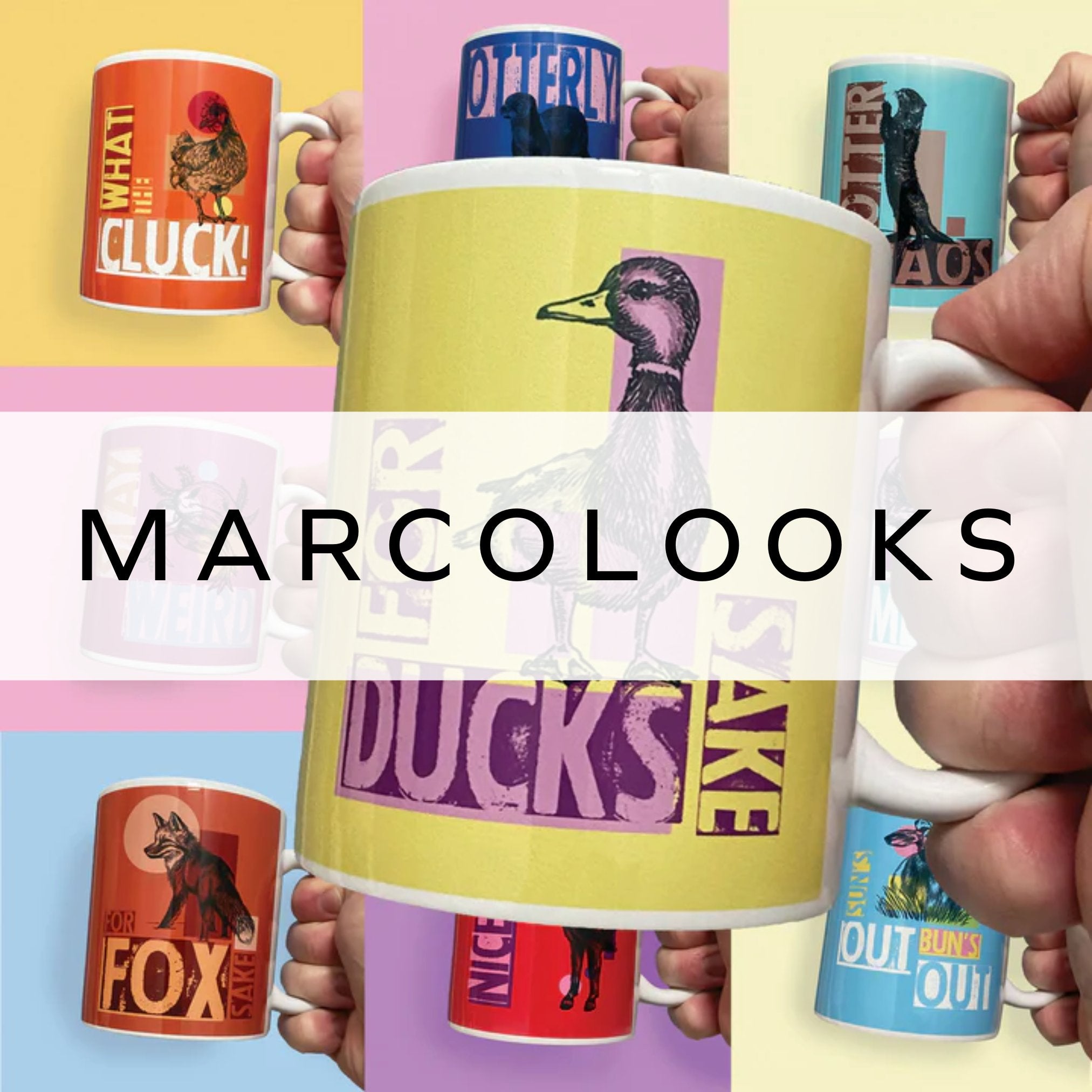Colourful mugs featuring different animals and playful animal puns, adding a fun touch to your kitchen or as a gift.