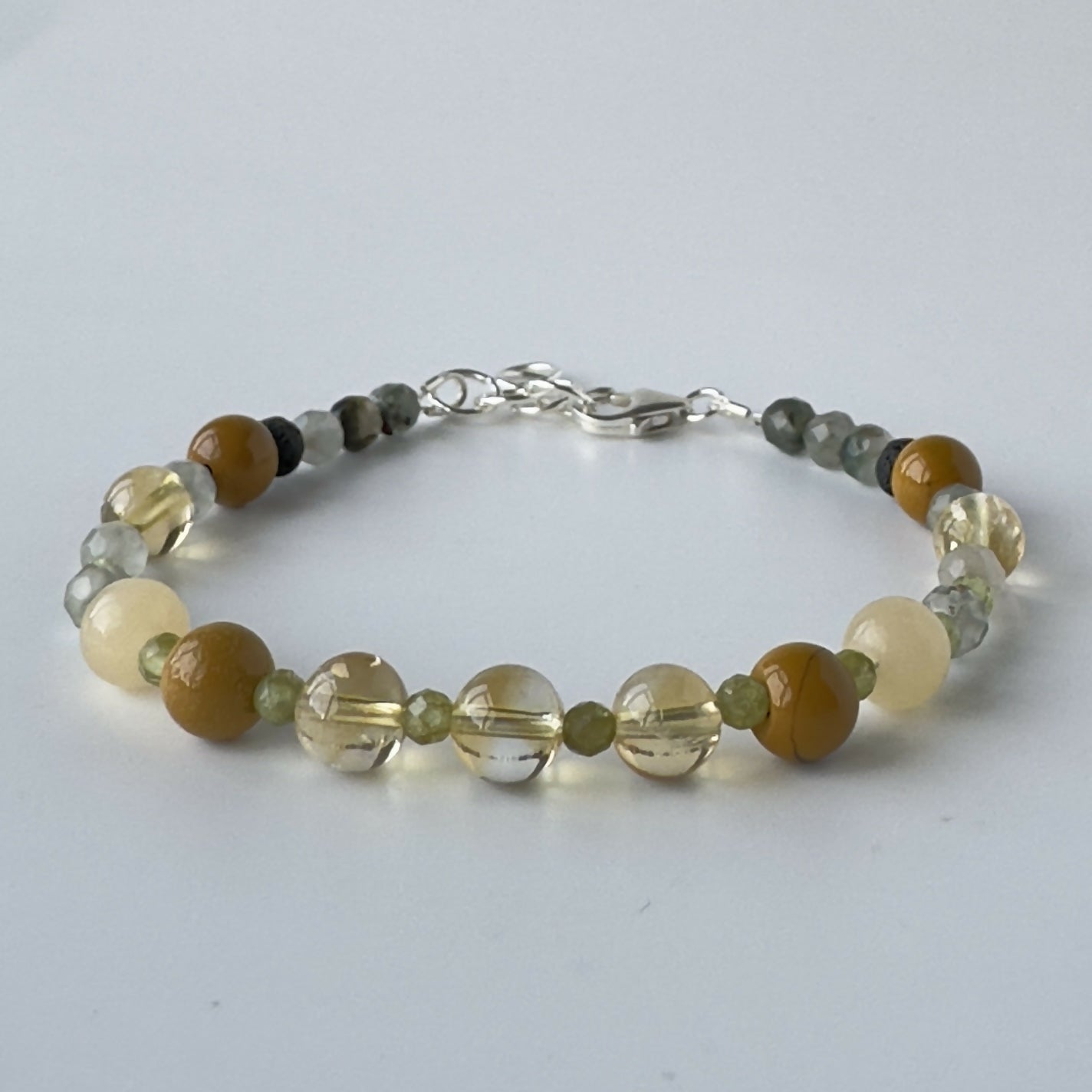 HEALING CRYSTAL & STERLING SILVER SOLAR PLEXUS CHAKRA BRACELET WITH AROMATHERAPY BEADS