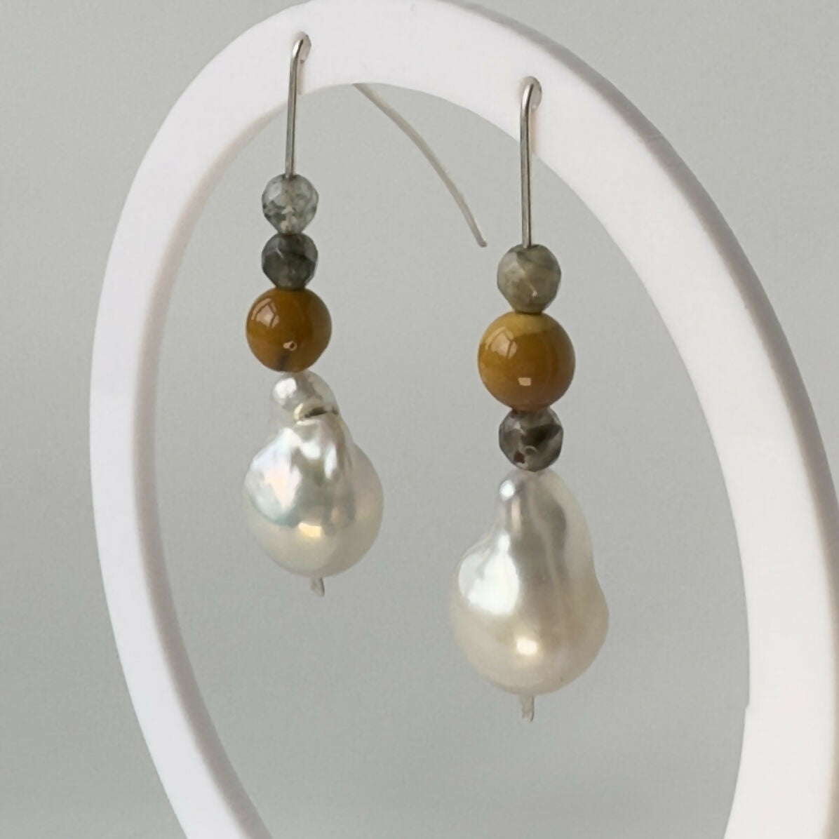 HEALING CRYSTAL & STERLING SILVER SOLAR PLEXUS CHAKRA EARRINGS WITH BAROQUE PEARLS