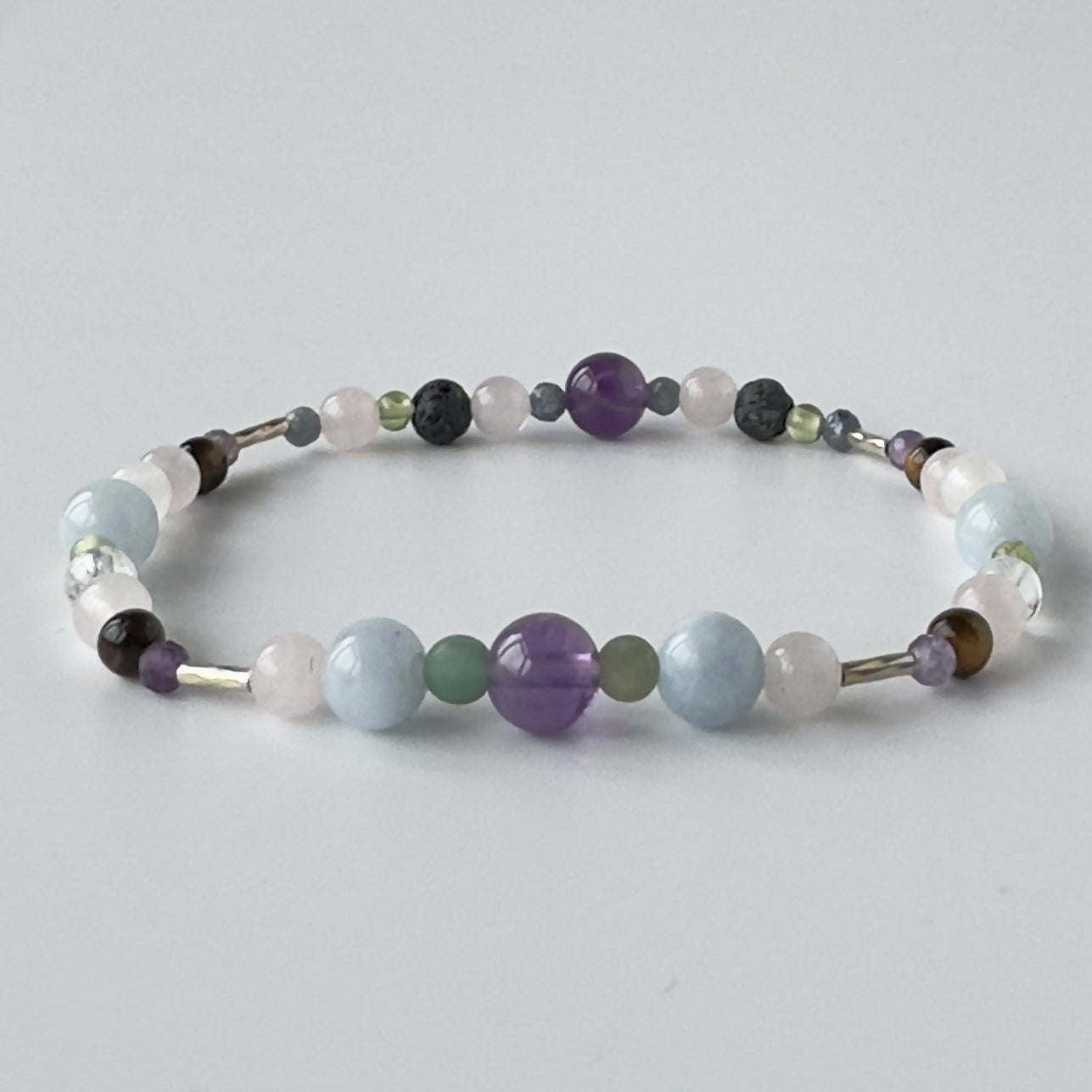HEALING CRYSTAL & STERLING SILVER STRETCH BRACELET WITH AROMATHERAPY BEAD TO HELP WITH STRESS