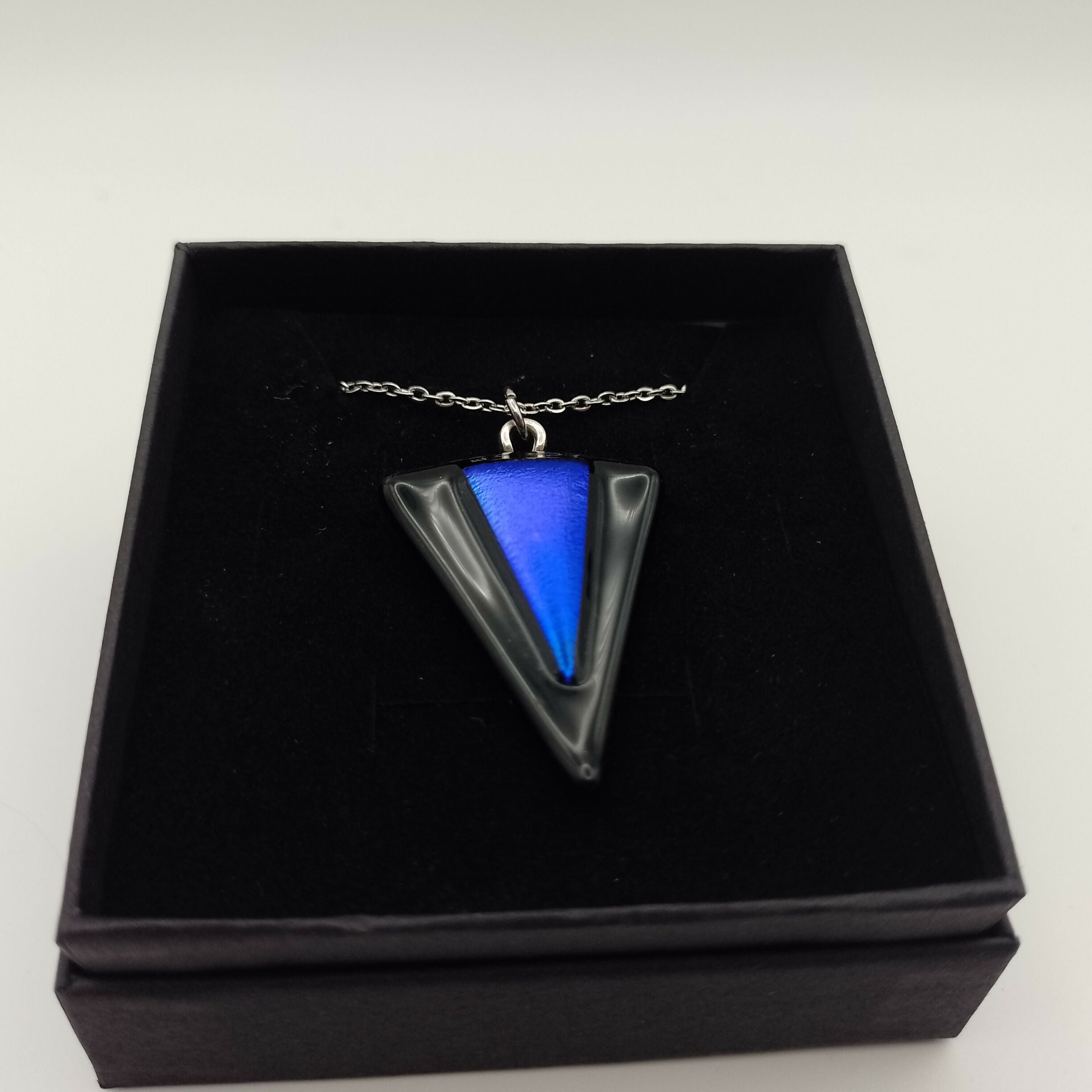 Triangular Black and Blue Dichroic Glass Earrings