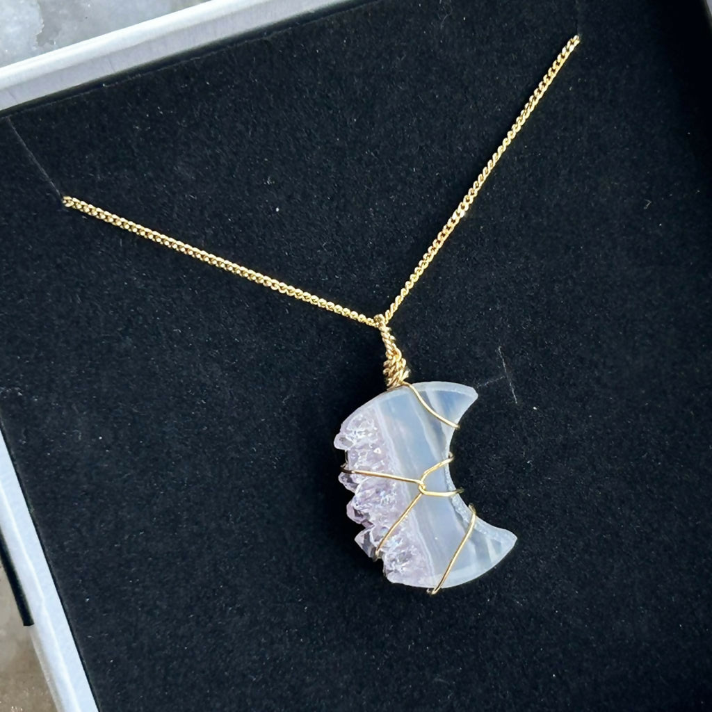 Handmade Gold Vermeil Amethyst And Agate Moon Necklace