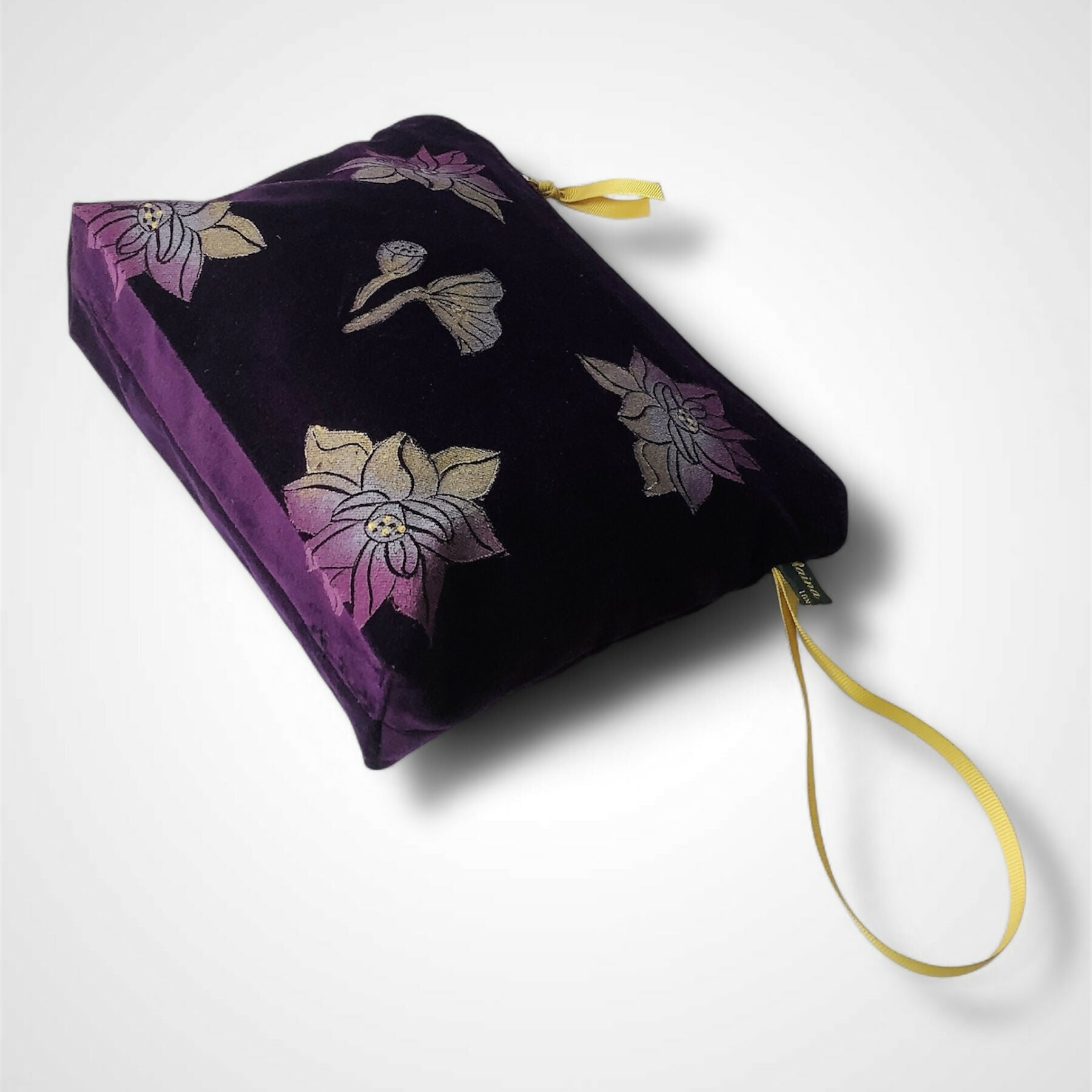 Lotus Flower Aubergine Velvet Makeup Bag