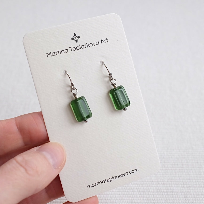 Dark Green Rectangle Earrings