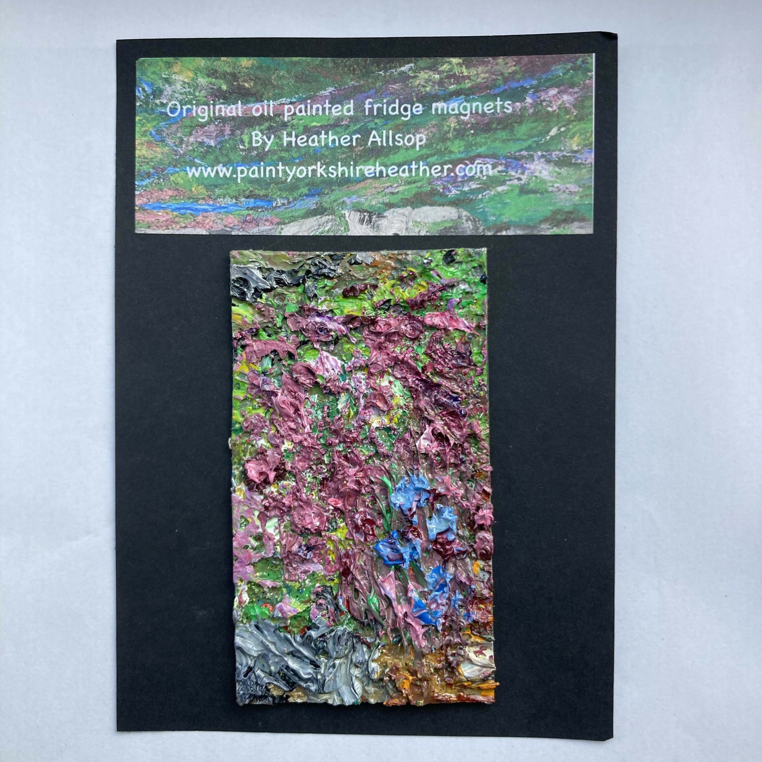 Close Up Heather & Bilberries Original Oil Painting Mini Canvas Fridge Magnet