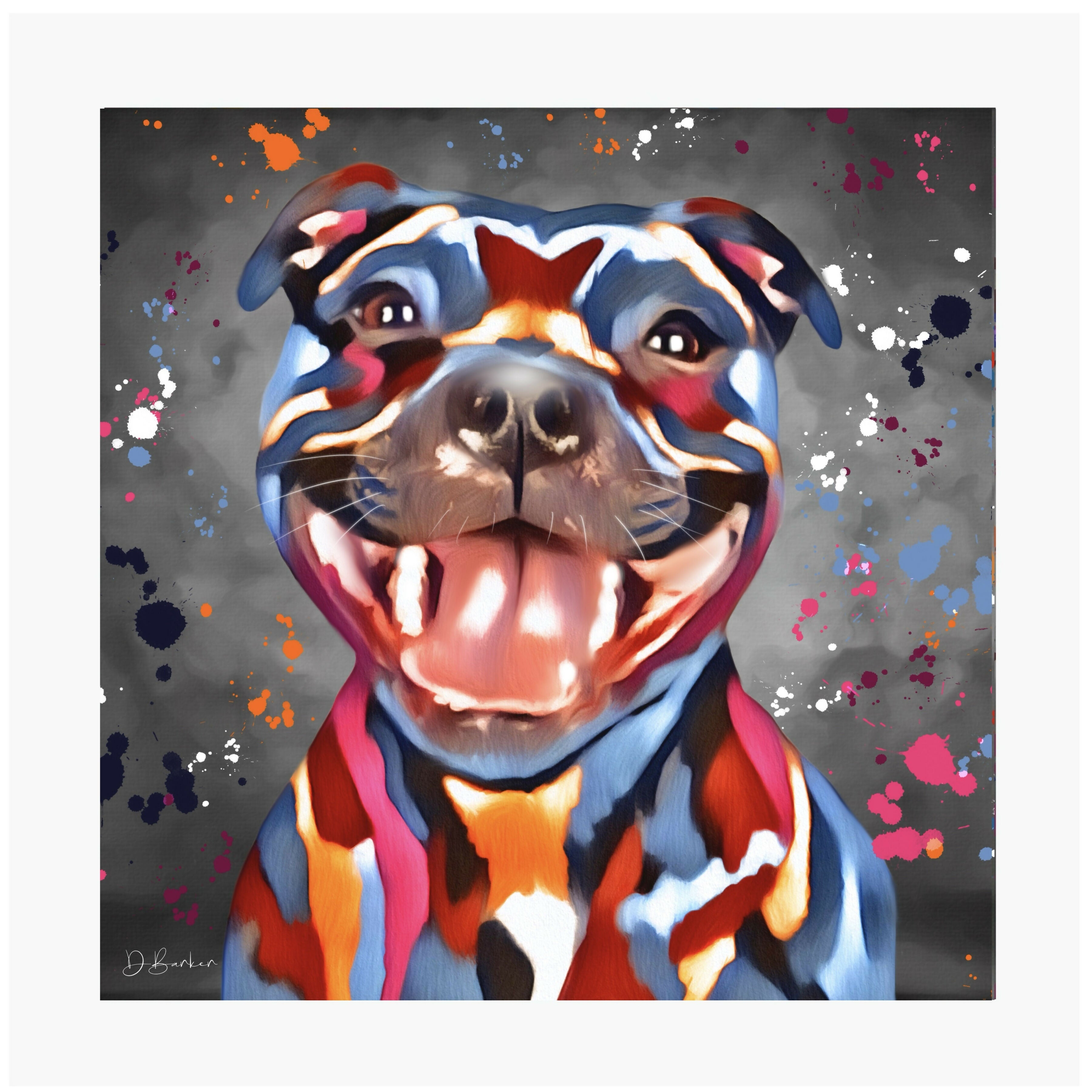 Painting of s Staffordshire Bullterrier dog.