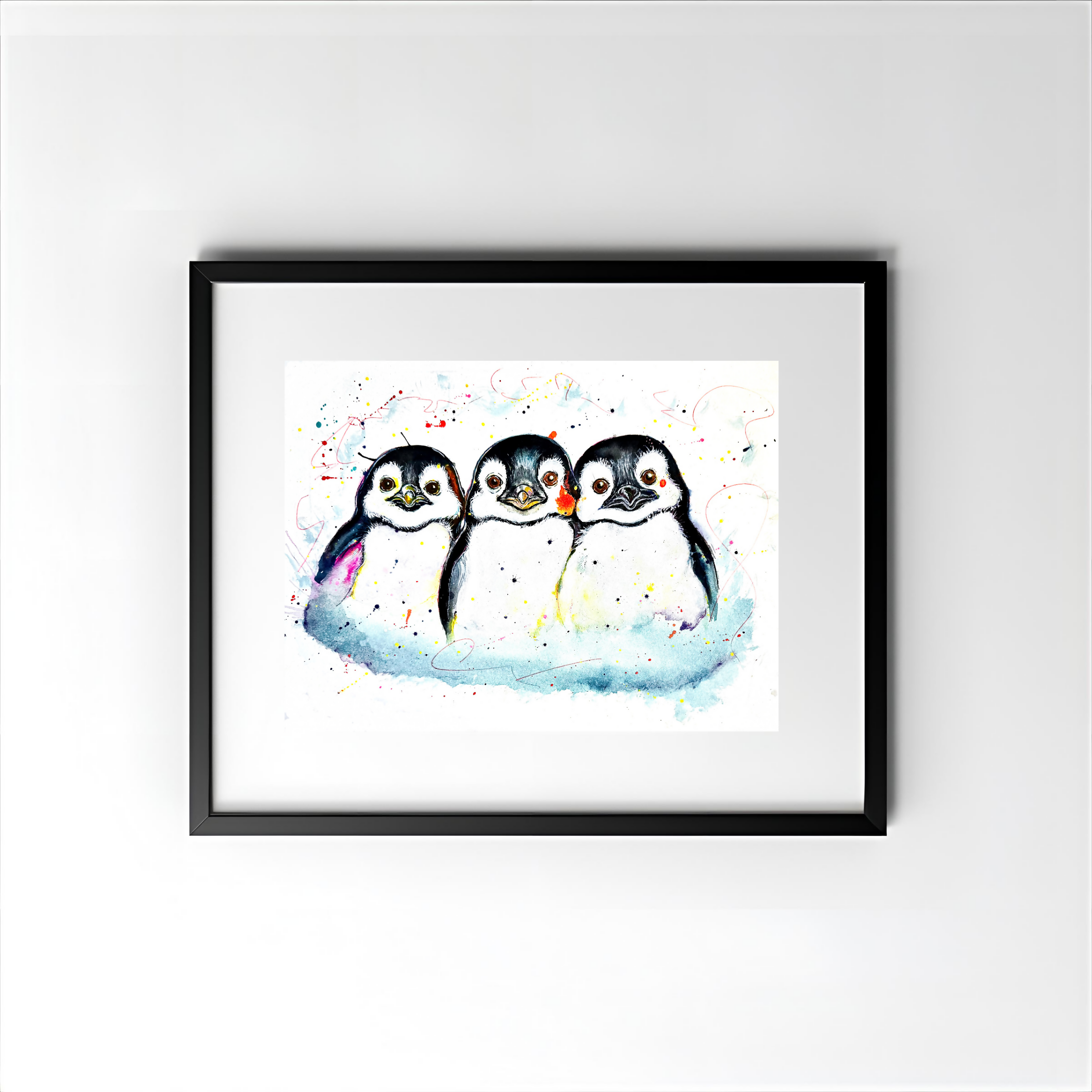 FINE ART PRINT OF 3 LITTLE PENGUINS, PART OF THE 'ANIMAL ART COLLECTION'