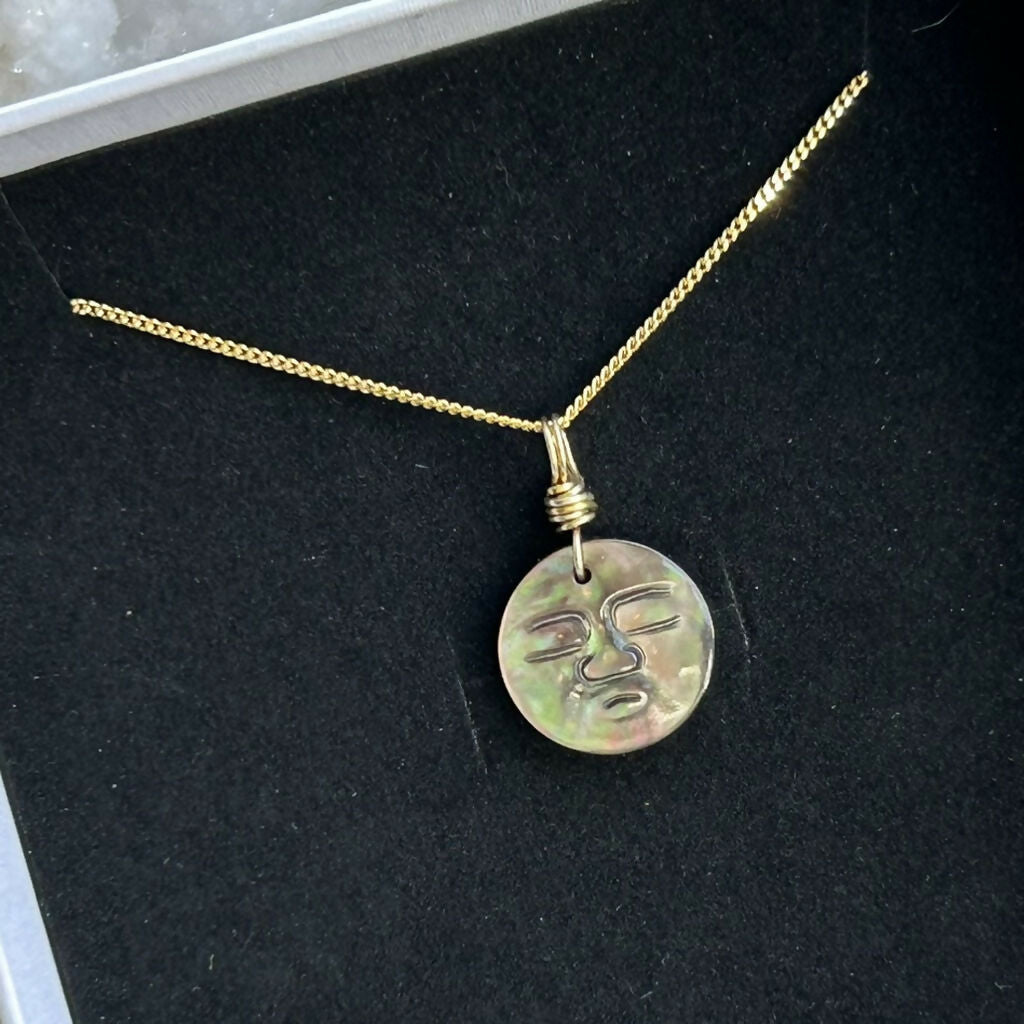 Handmade Gold Vermeil Mother Of Pearl Moon Face Necklace