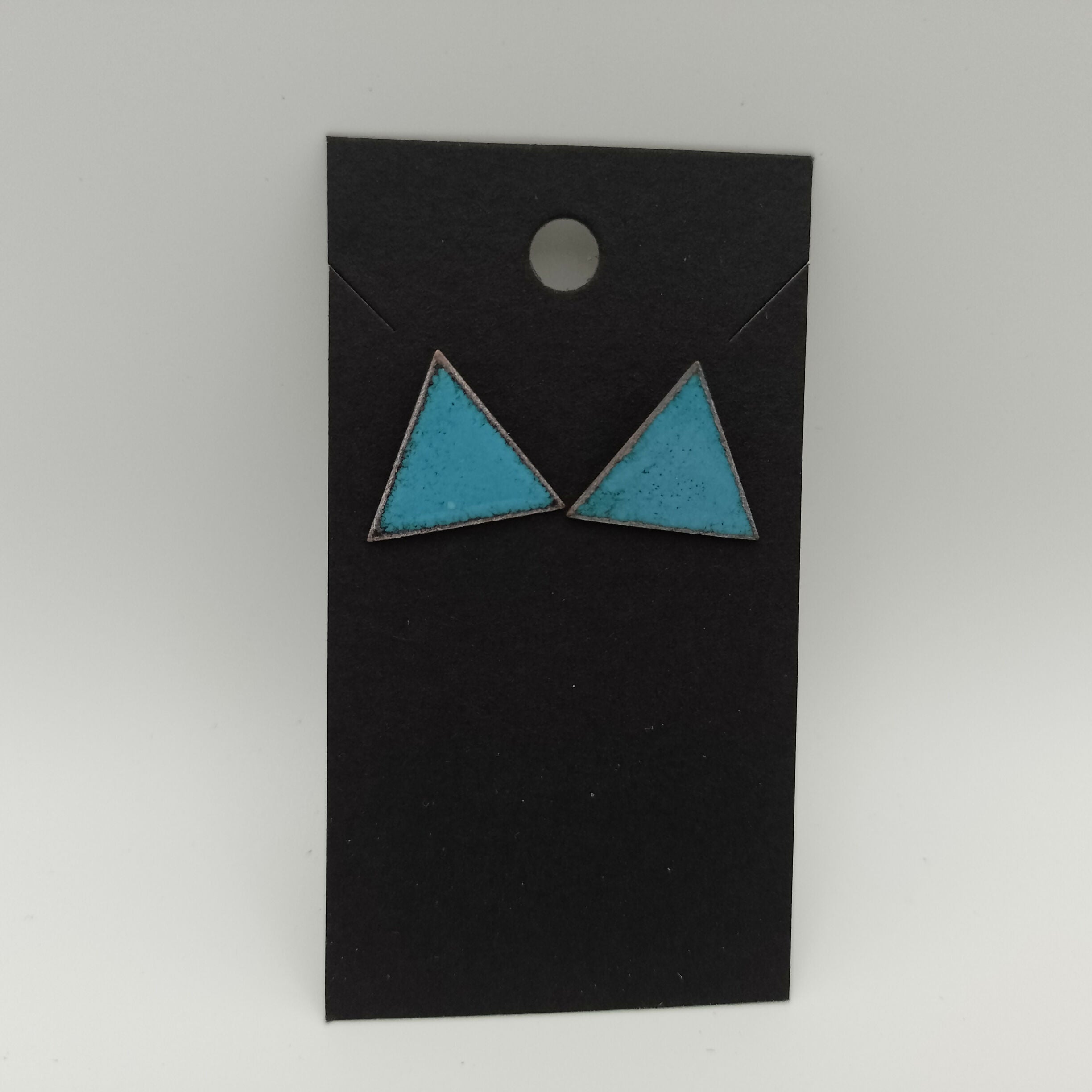 Mid Blue Triangle Stud Enamel Earrings