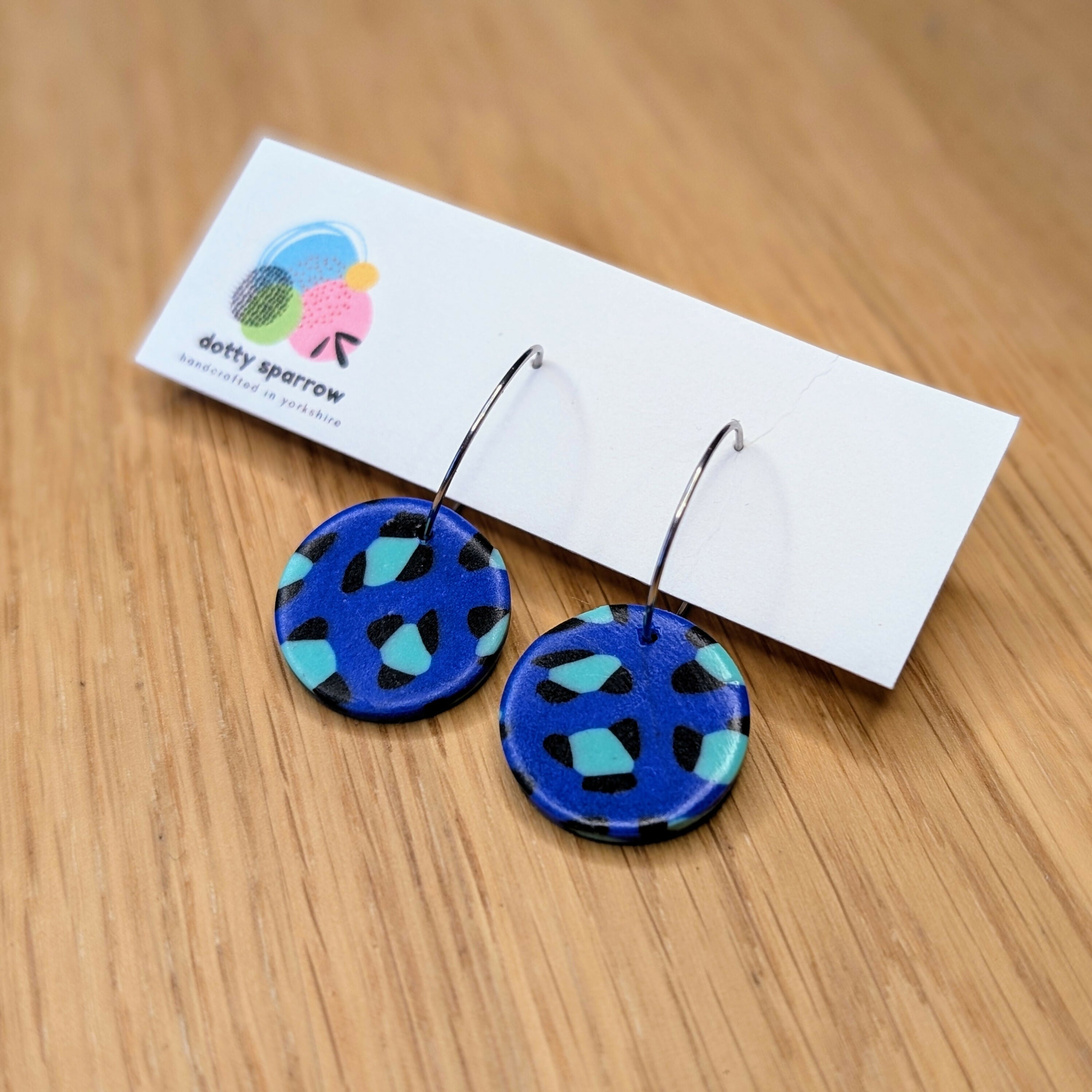 Blue & Mint Green Leopard Print Circle Hoop Handmade Polymer Clay Earrings