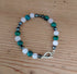Tibetan Silver Toggle Catch Bracelet with Faceted Grey Hematite, Rose Quartz and Chrysocolla.