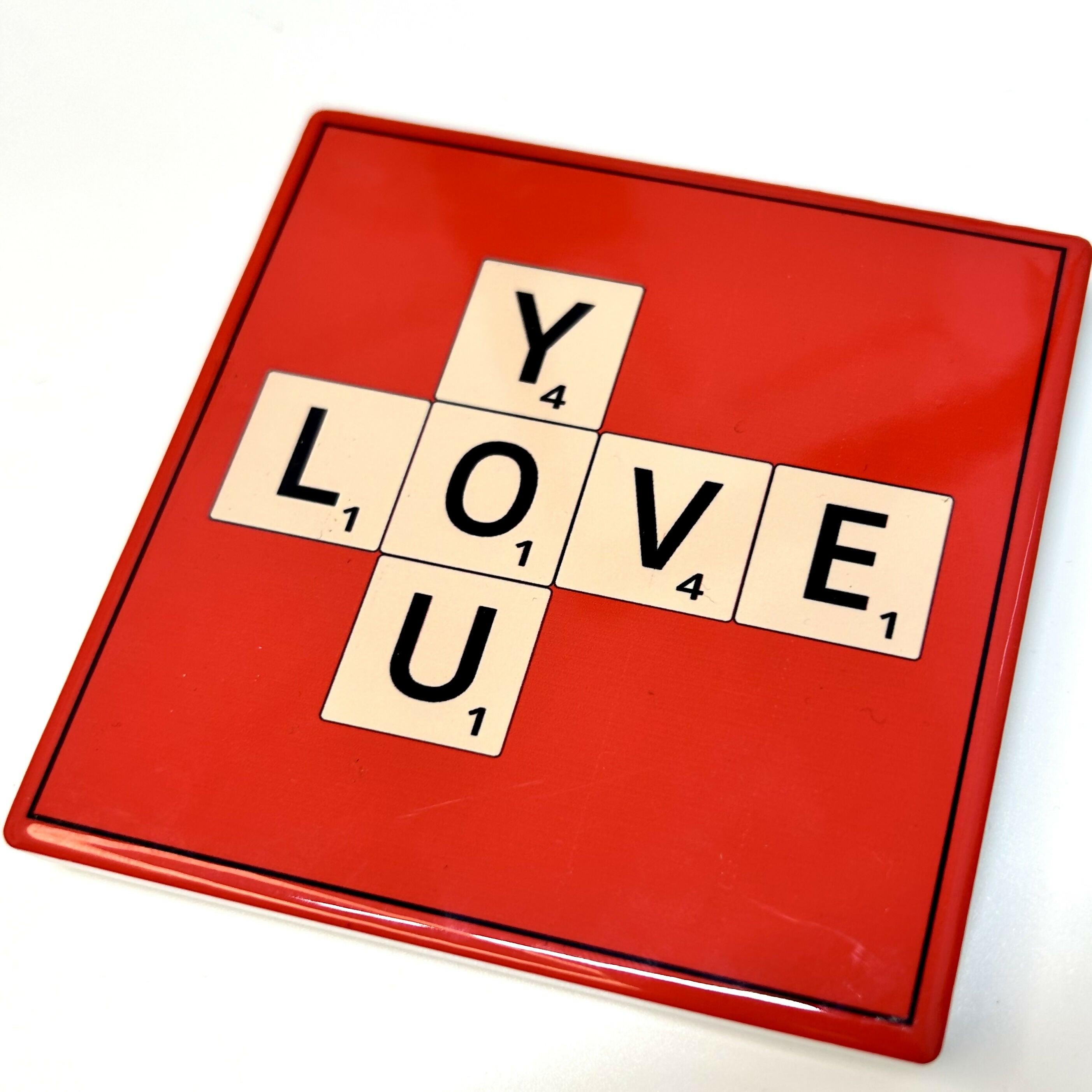 Scrabble Love You (Red) | Hand-Painted Decor | Art & Soul