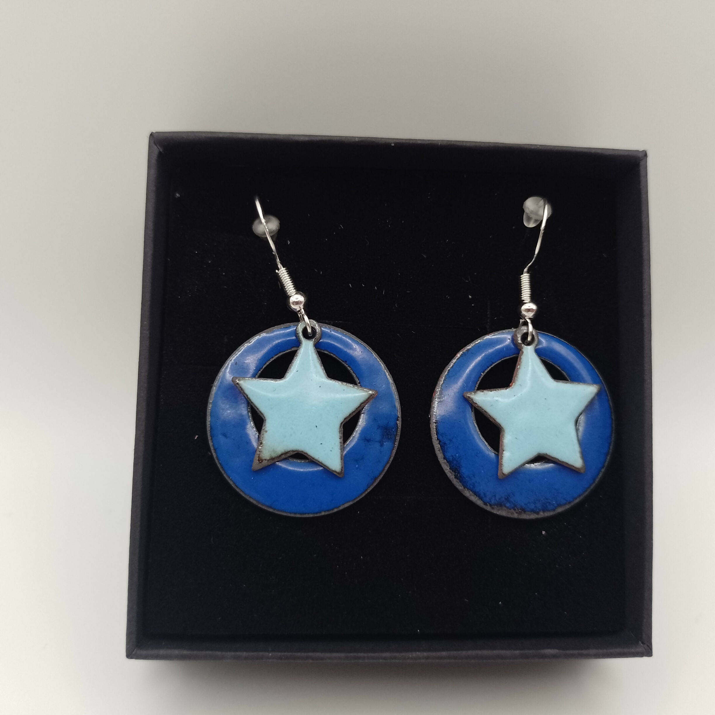 Blue and Pale Blue Hoop and Star Earrings