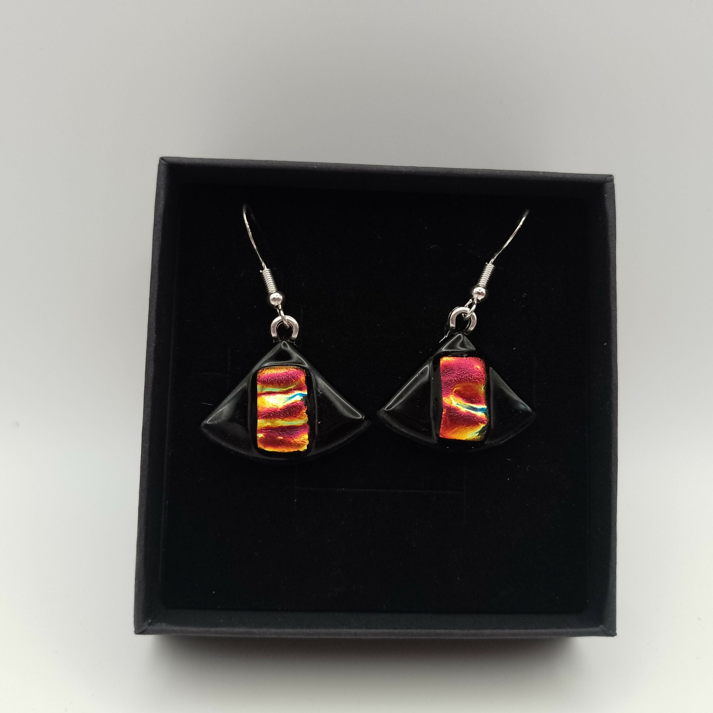 Red and Gold Triangular Dichroic Glass Earrings
