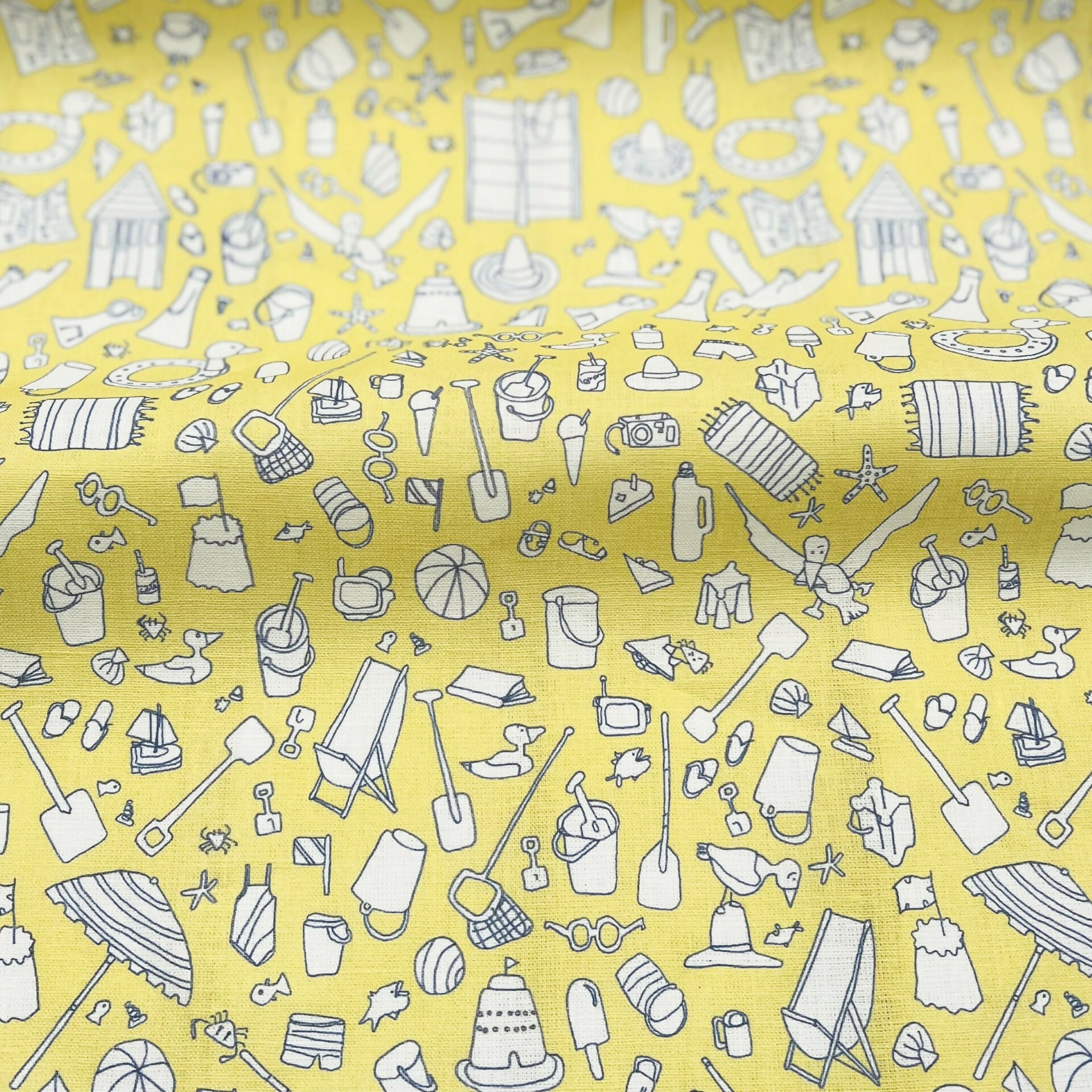 Linen Tea Towel - Beach Design in Yellow