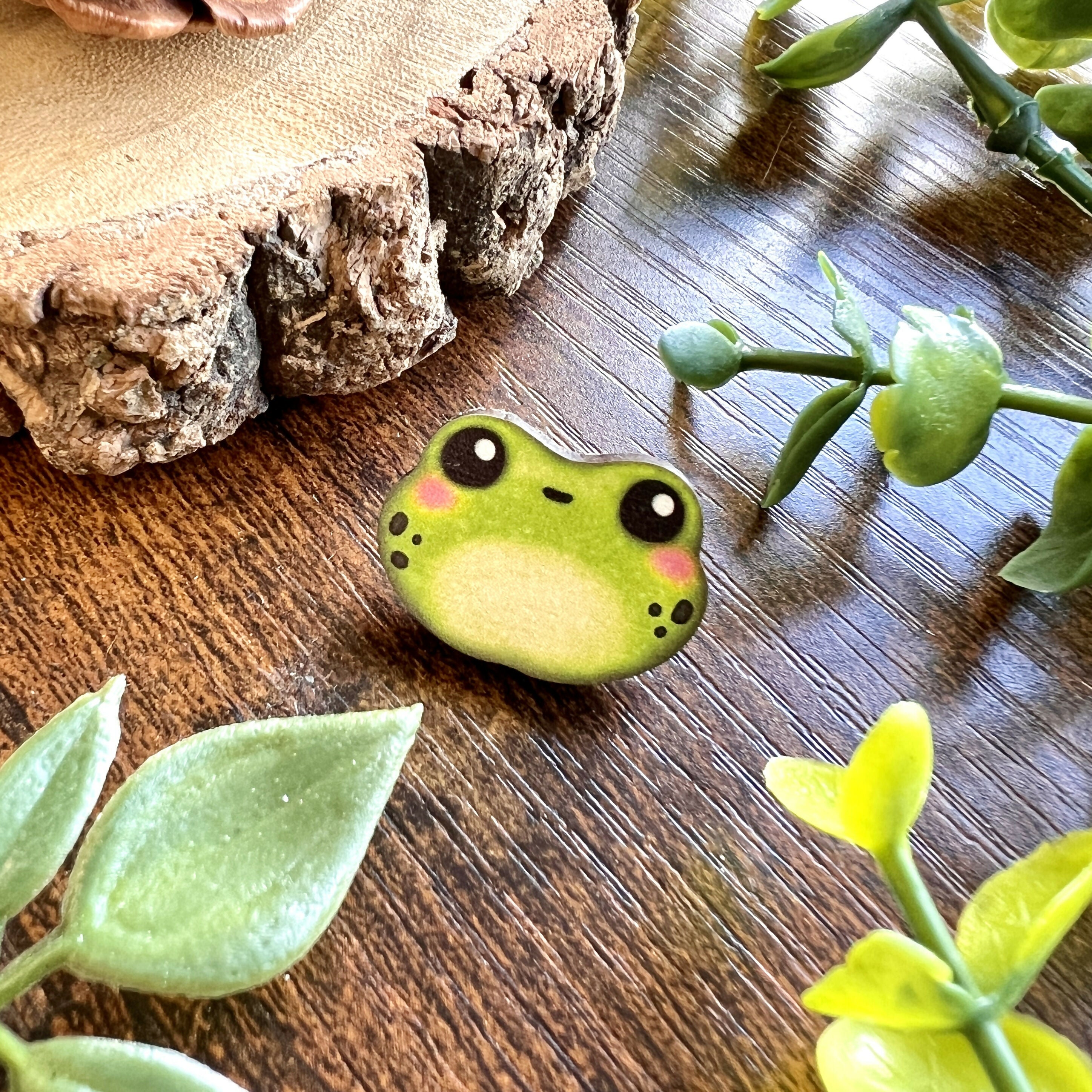 Algae the Frog Wooden Pin – Cute & Rustic Maple Pin | Art & Soul