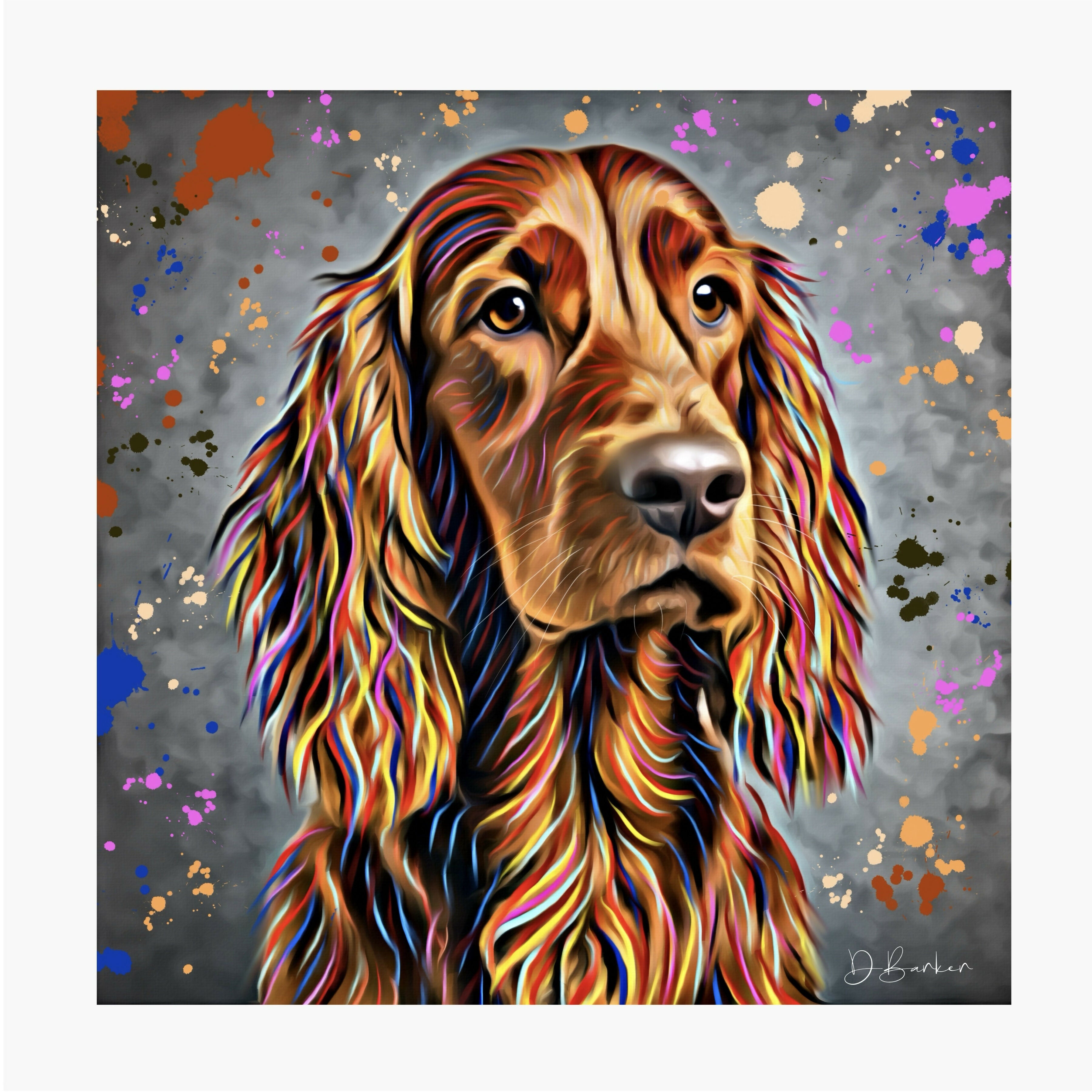 IRISH RED SETTER DOG COLOUR SPLASH MOUNTED ARTWORK