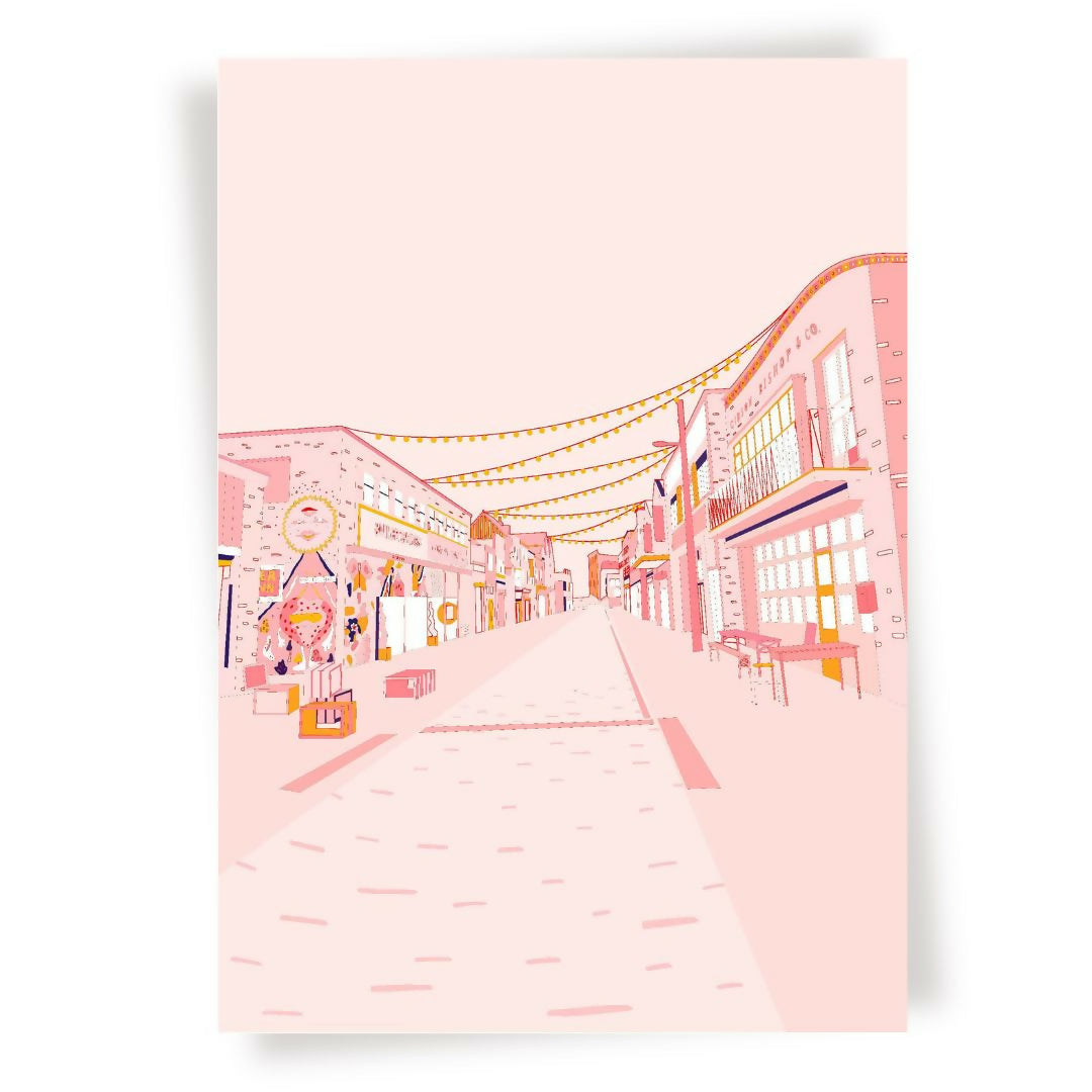Pink illustration design of Humber Street.