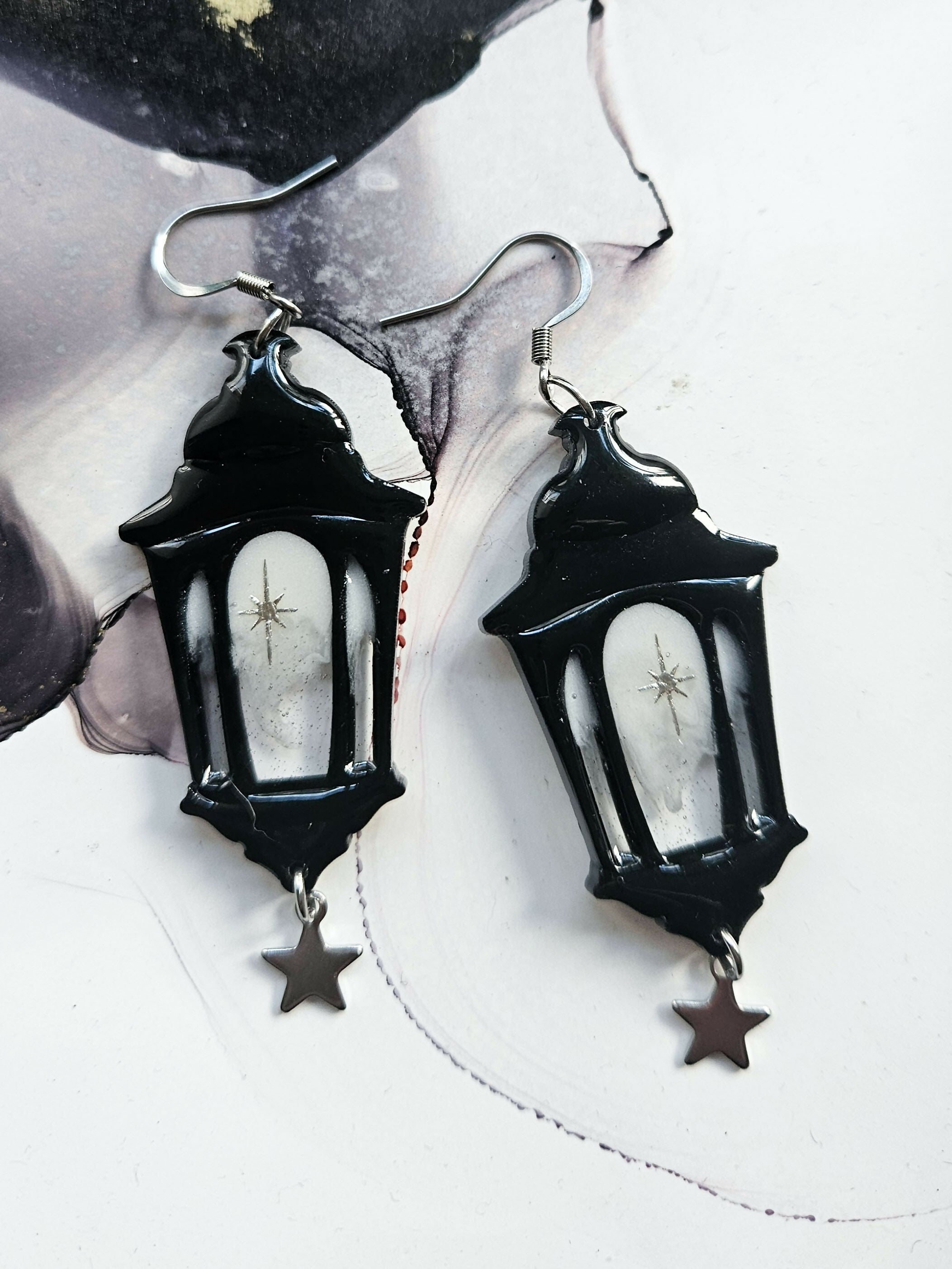 Handmade Gothic Lantern Resin Earrings