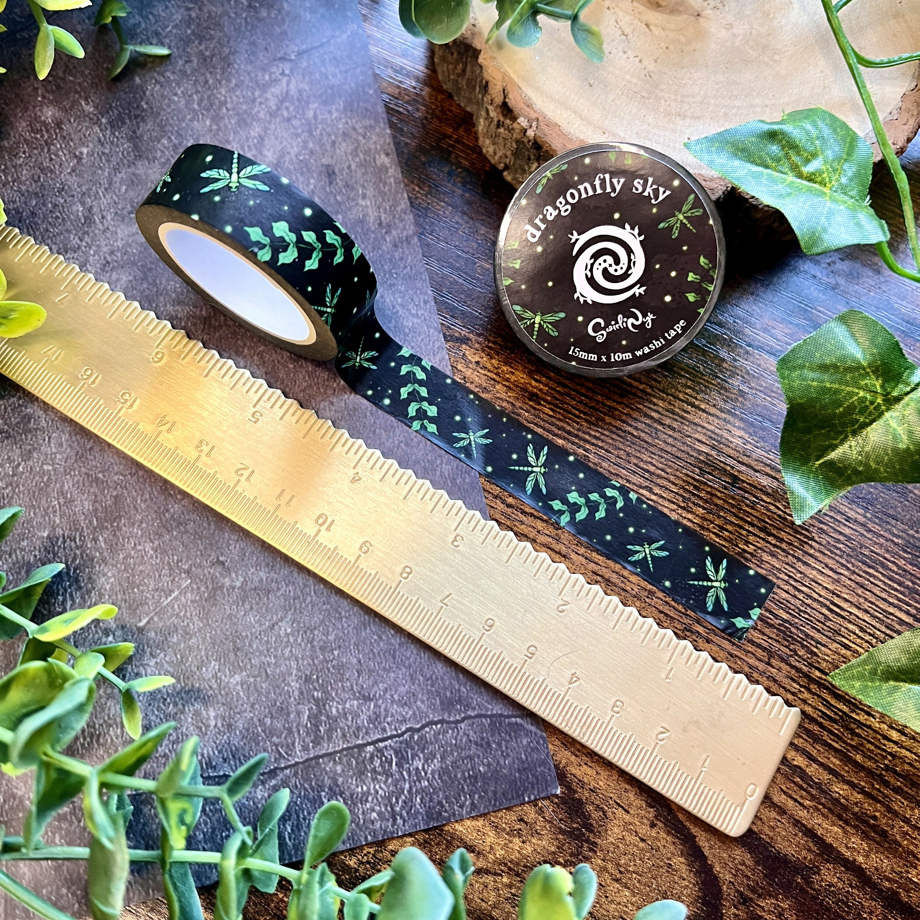 Dragonfly Sky Washi | Inky Black & Green Art | Art & Soul