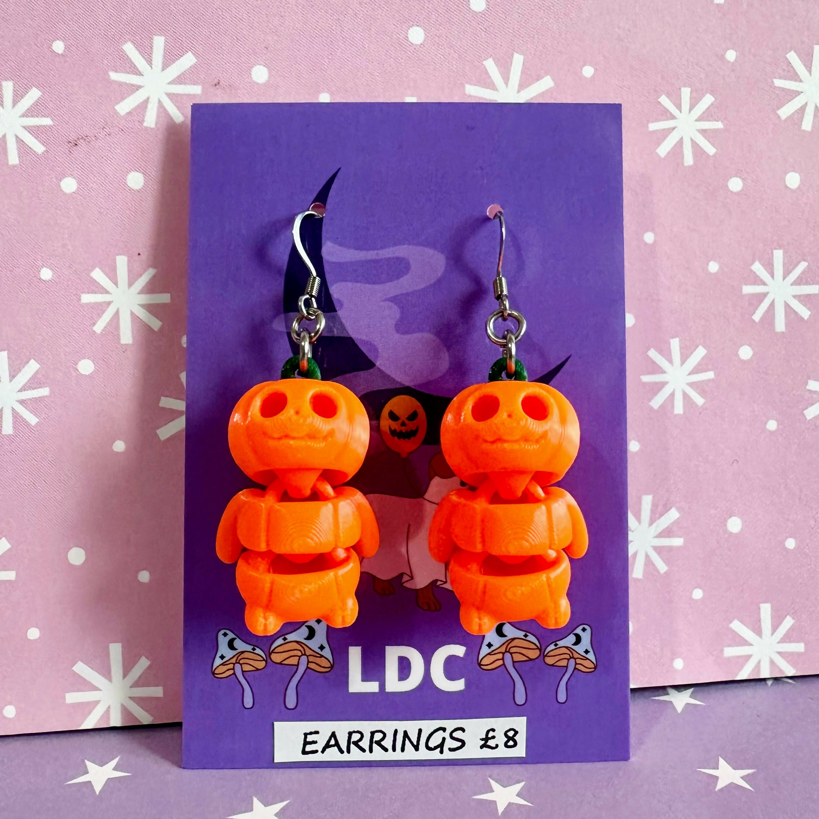3d Pumpkin Guy Earrings
