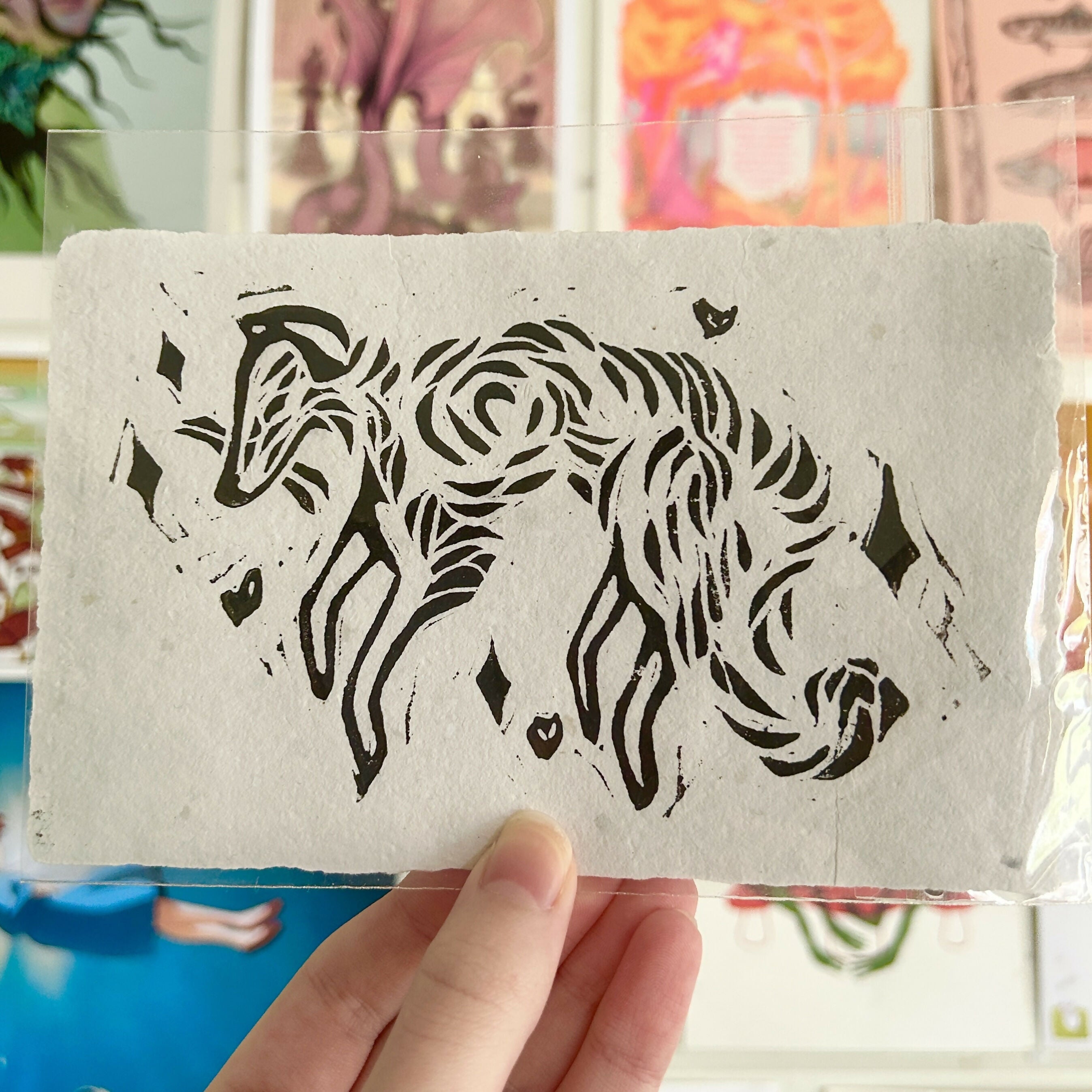 A6 Lino Print 'Magic Dog'