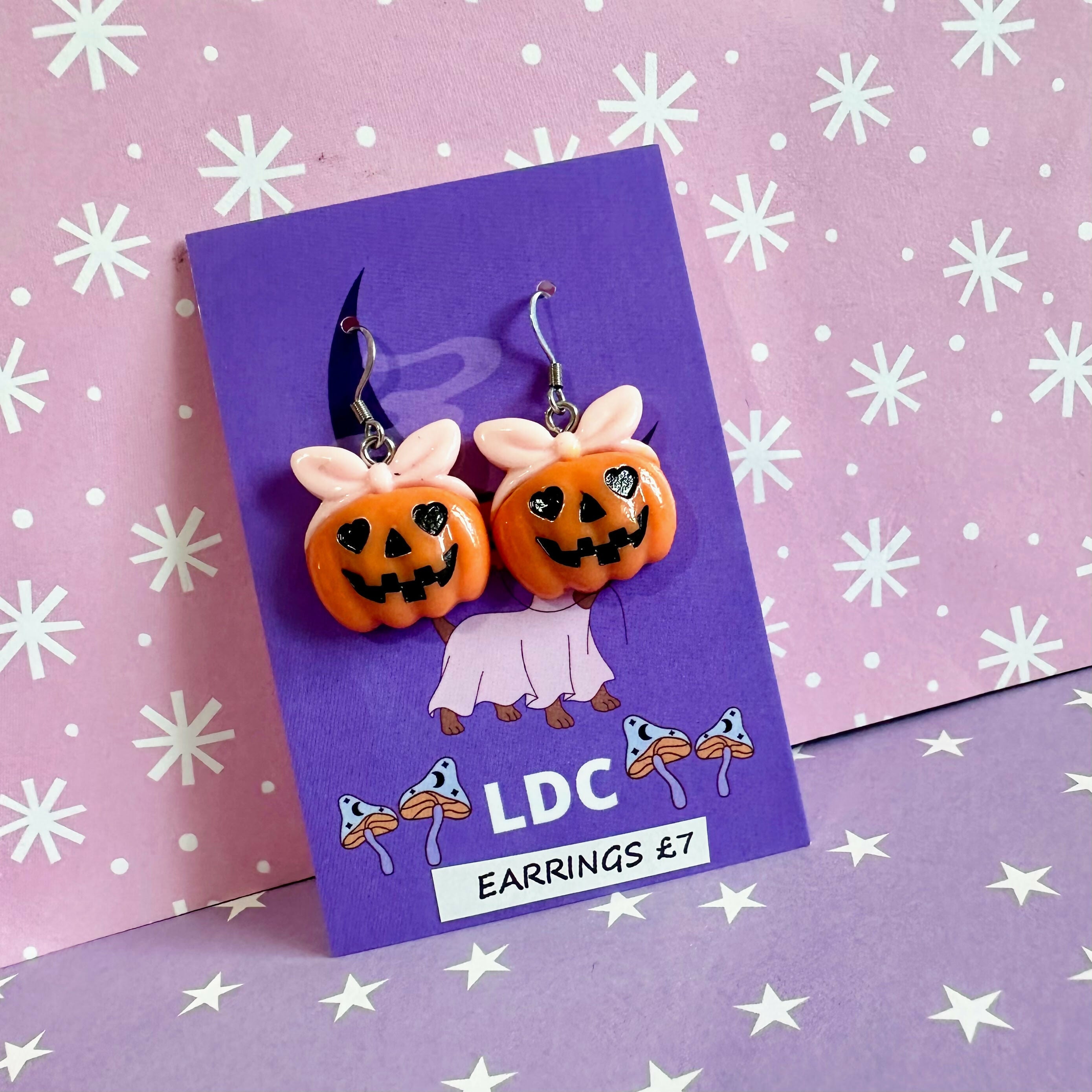 Pink Bow Pumpkin Earrings