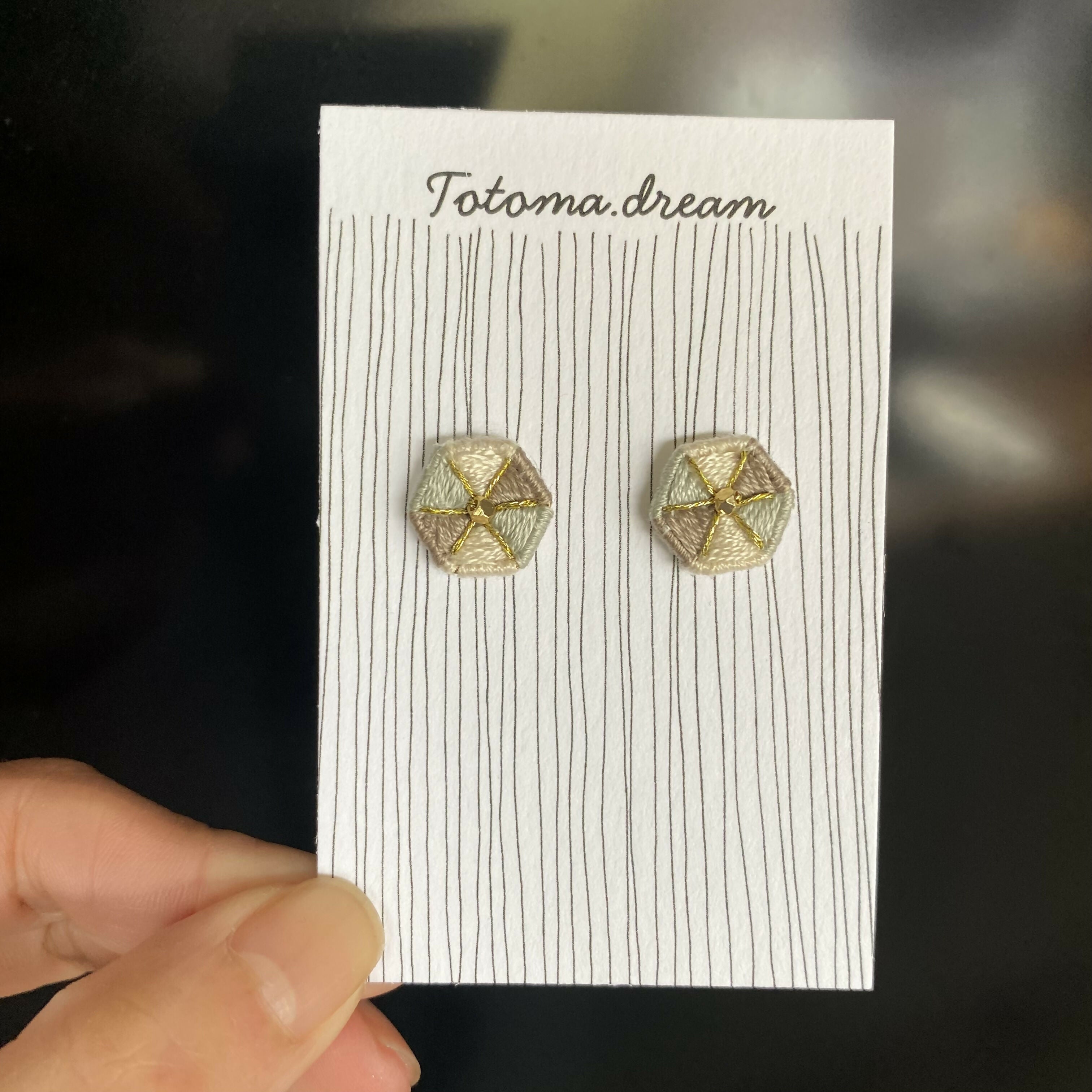 Crystal Embroidery Earrings (Large Hexagon)