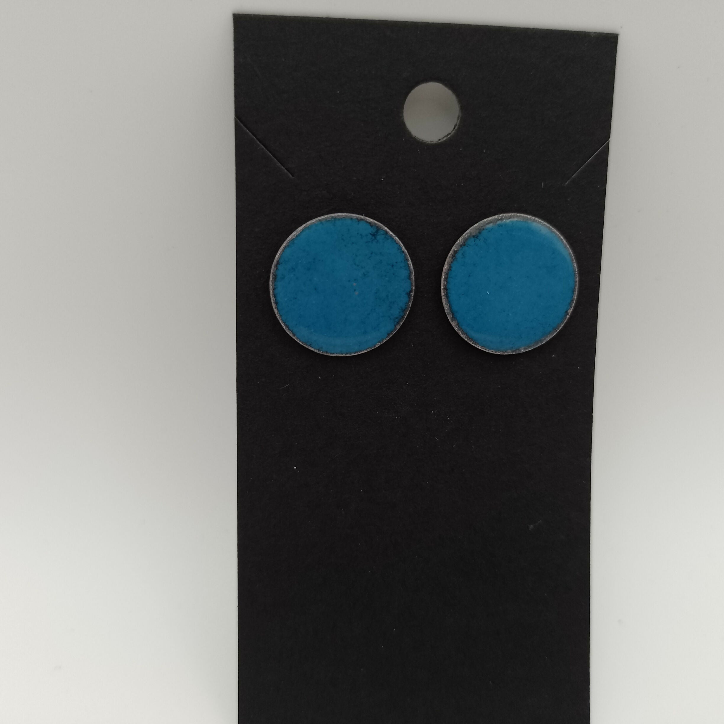 Mid Blue Circle Enamel Stud Earrings