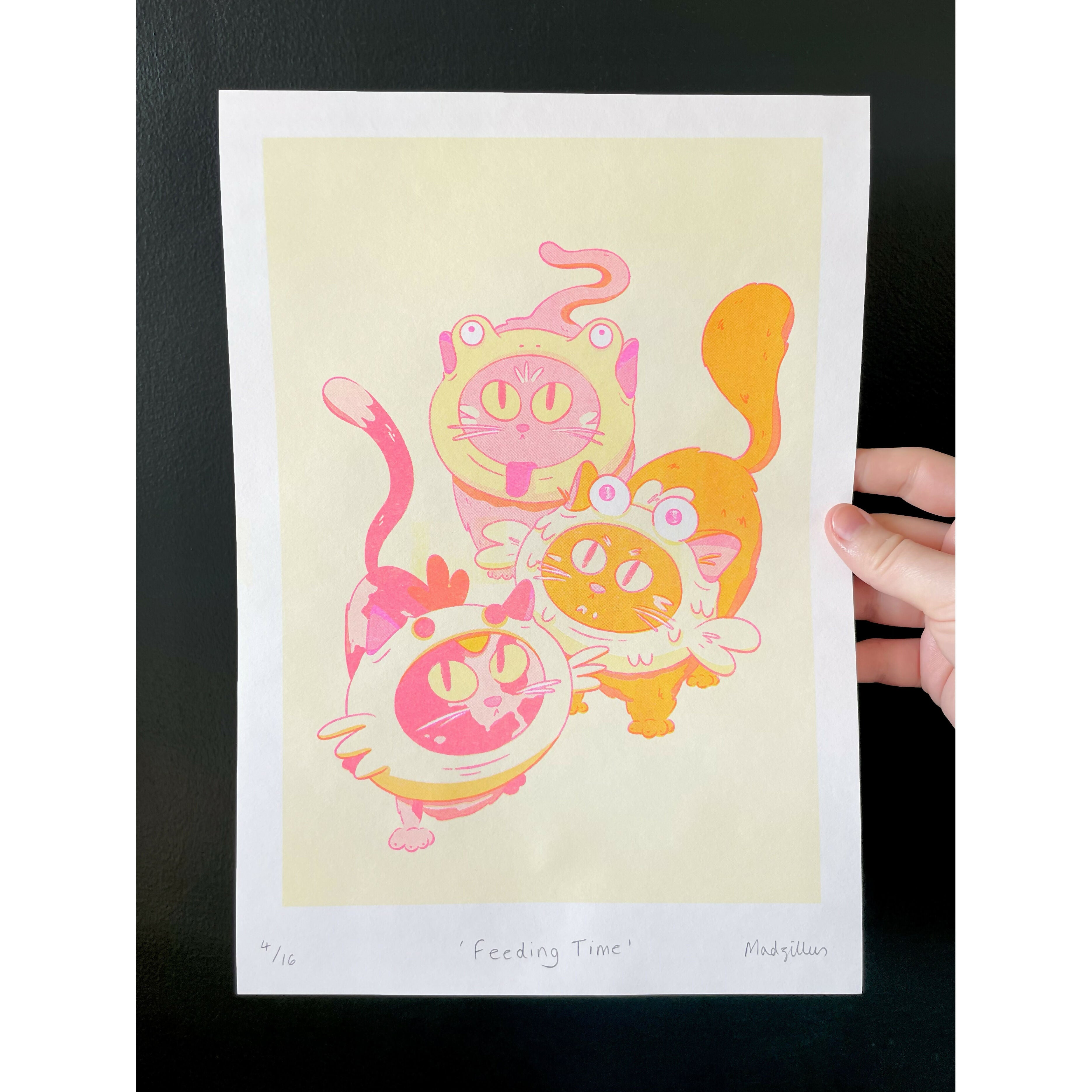 Feeding Time Pink & Yellow Riso Print
