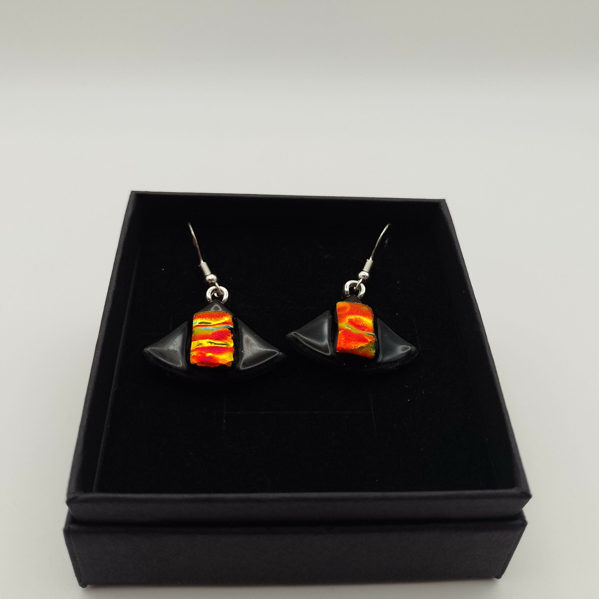 Red and Gold Triangular Dichroic Glass Earrings