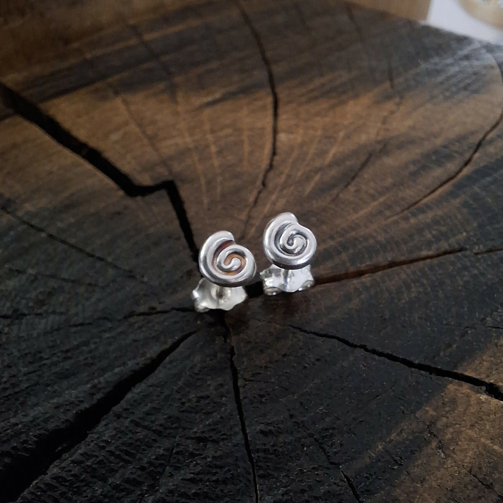 Handmade Silver Swirly Shell Studs
