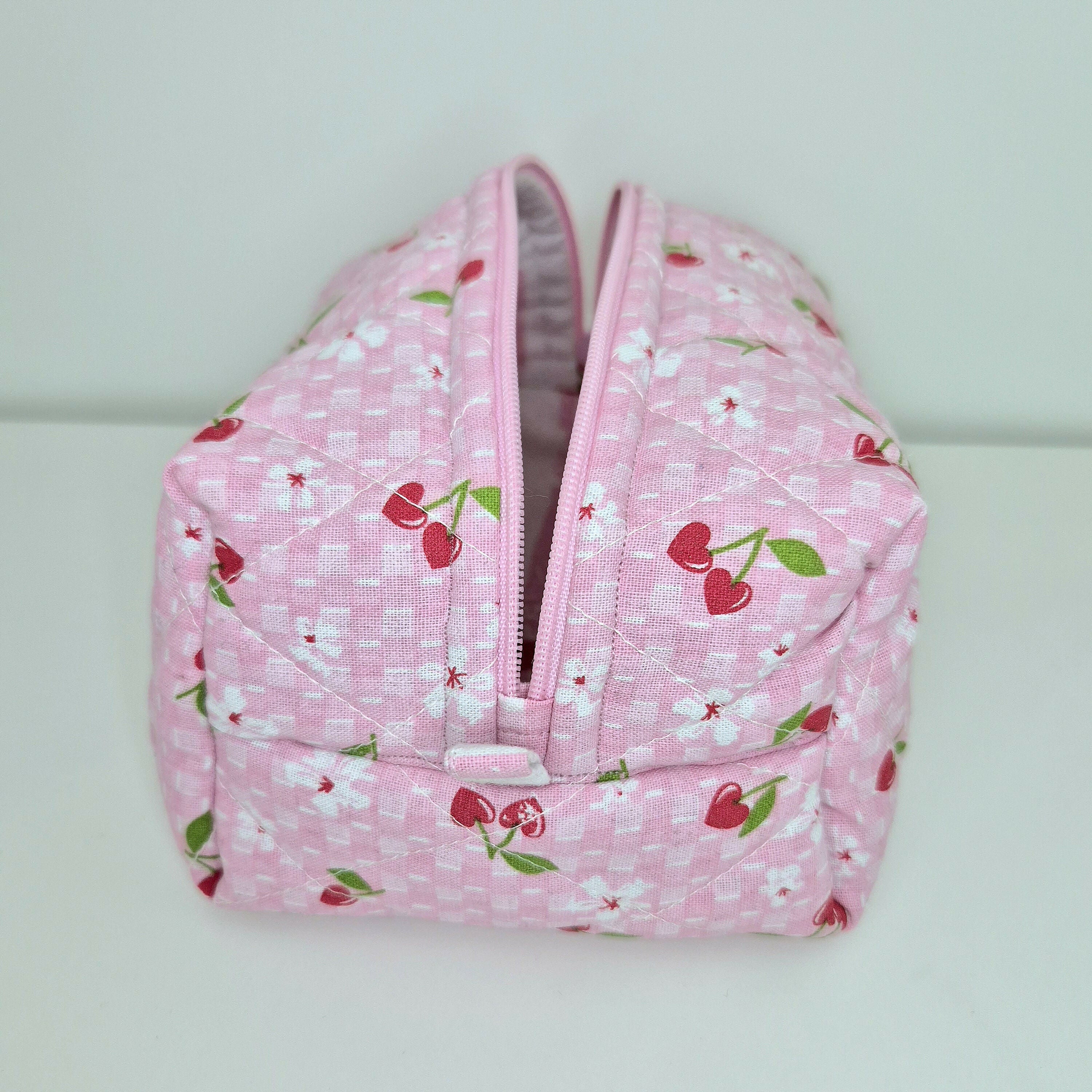 Quilted Cosmetic Makeup Bag With Hearts Theme