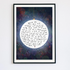 Blue galaxy design with a poem in a disco ball.