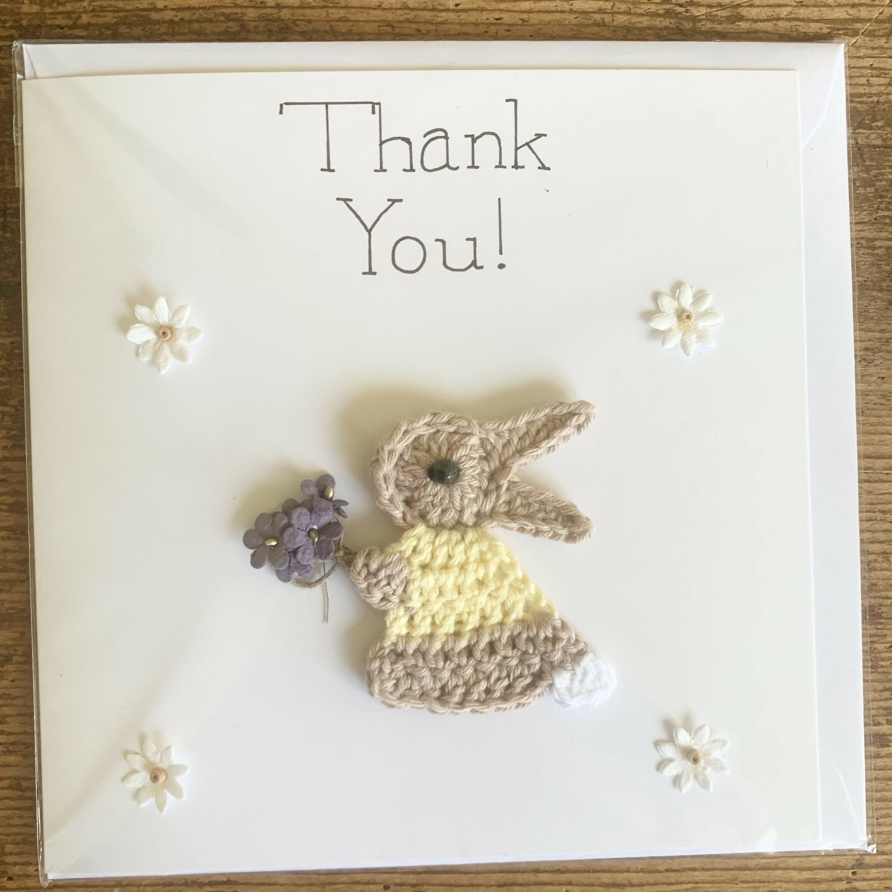 Thank You Crocheted card with Rabbit.
