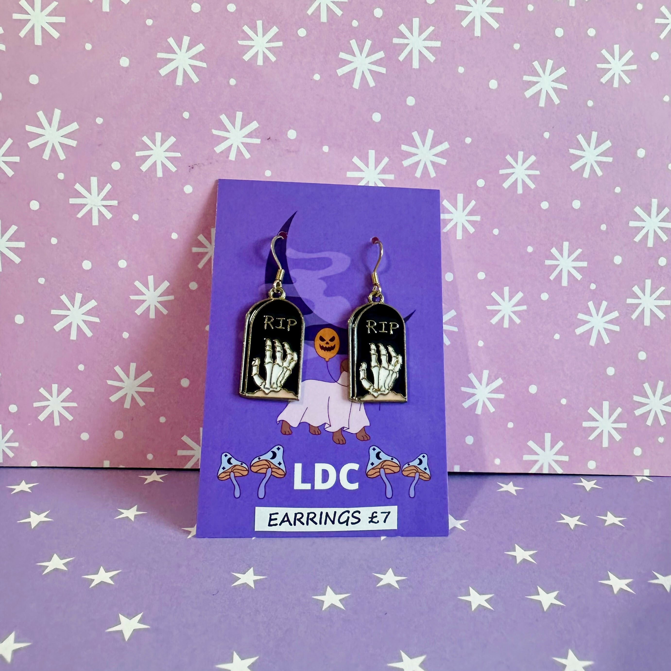 Black RIP Tombstone Earrings